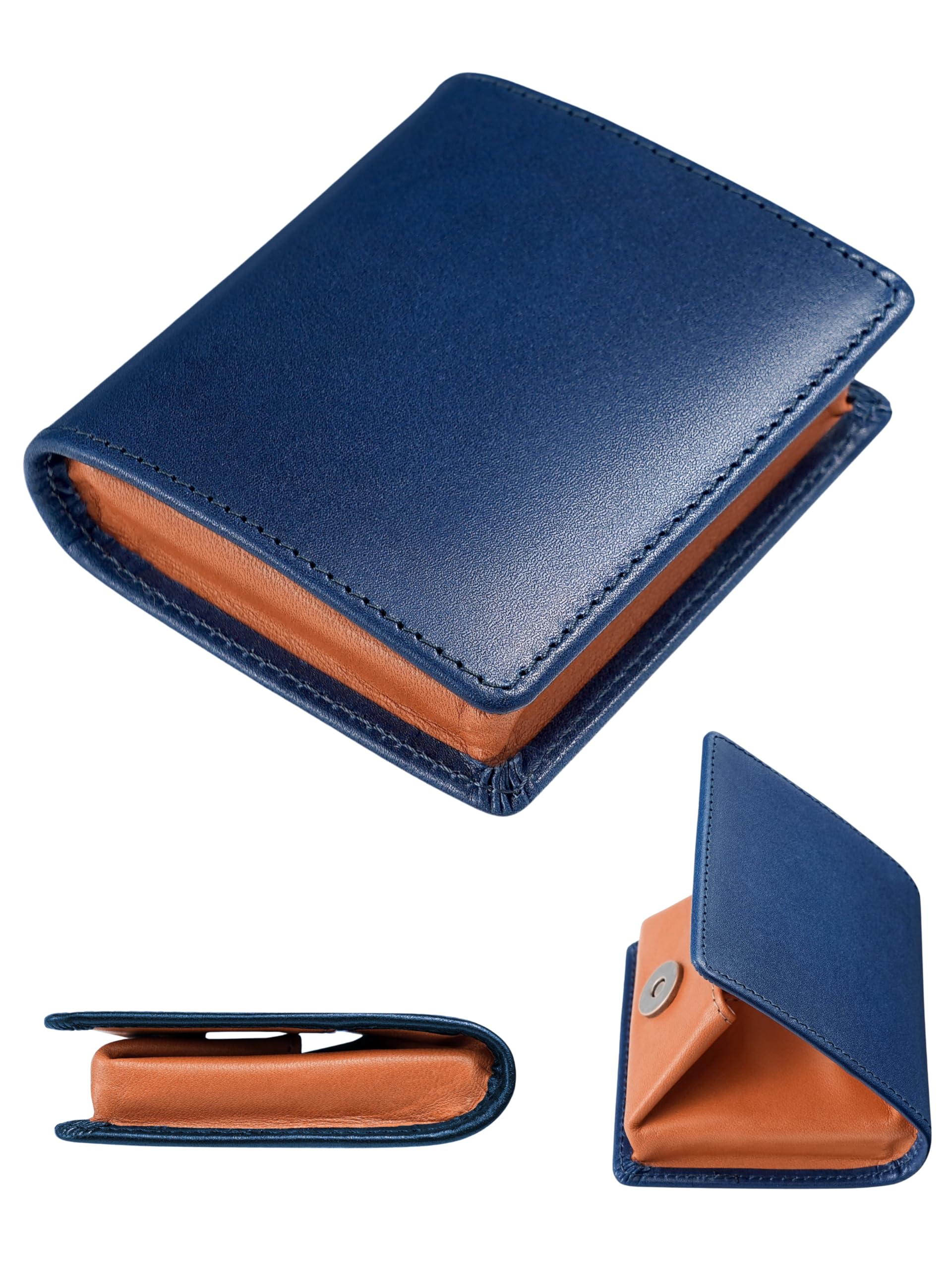 Coin Purse, Coin Case, Men's, Women's, Genuine Leather, Small, Branded, Box Type, Magnetic, Luxurious, Easy to Use, Italian Leather, Popular, Coin Case, blue : Clothing, Shoes & Jewelry