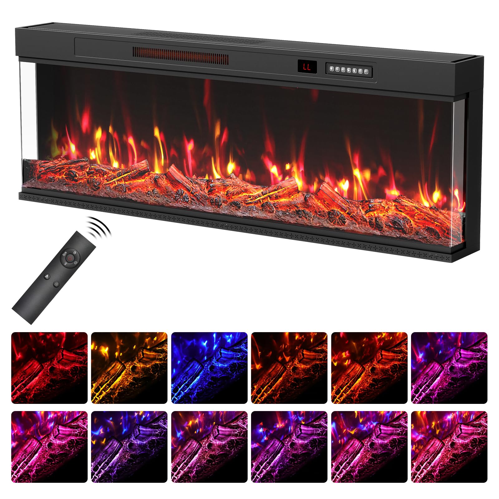 Quiniver 50" Ultra Slim 3-Sided Recessed Electric Fireplace 270° — image 1