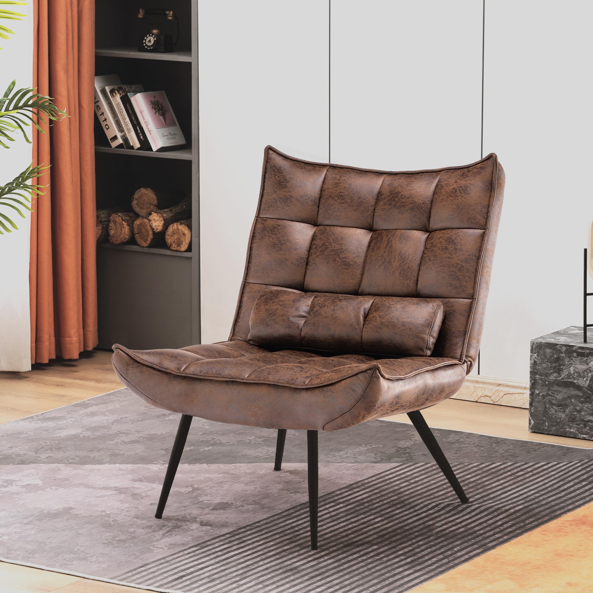 MCombo moderner Sessel Relaxsessel für Wohnzimmer, mit Taillenkissen, Retro Vintage Lesesessel Loungesessel Stuhl Polstersessel, 4779-1 (Braun-Mikrofaser)