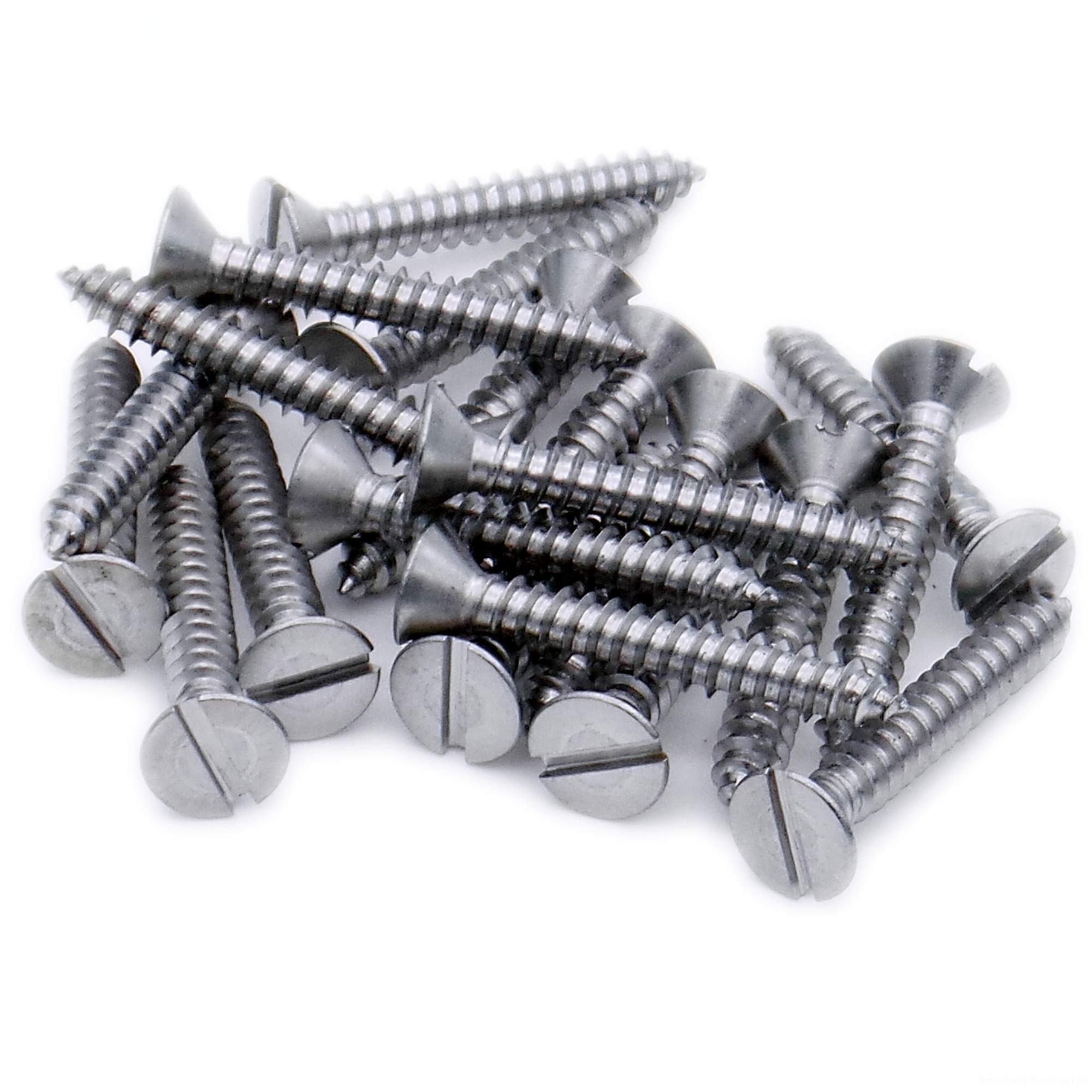 Singularity Supplies Silver No.14 X 0.5 (6.3Mm X 13Mm) Slot Countersunk Self-Tapping Screw - Stainless Steel (A2) (Pack Of 20)
