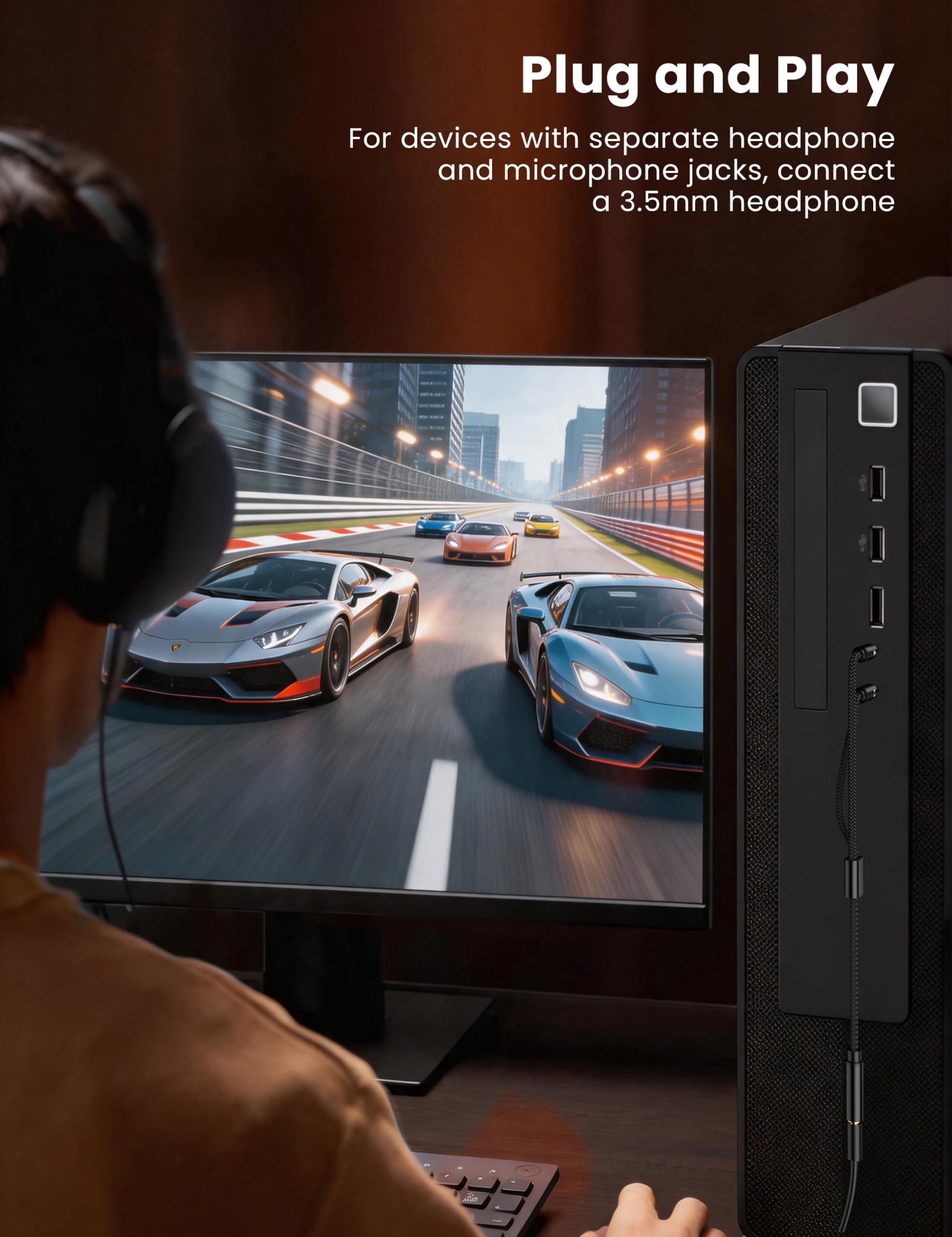 Fidioto Kopfhörer-Mikrofon-Splitter für Computer, geflochtene 3,5-mm-Buchse auf Dual-Stecker, Audio-Splitter-Kabel-Adapter für Gaming-Headset, Kopfhörer, Lautsprecher, Laptop, 2 Stück