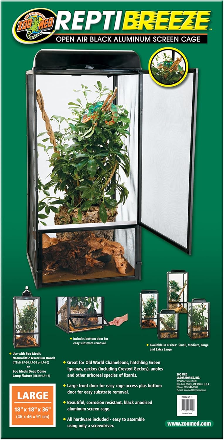 Zoo Med ReptiBreeze Open Air Screen Cage, Large, 18 x 18 x 36-Inches