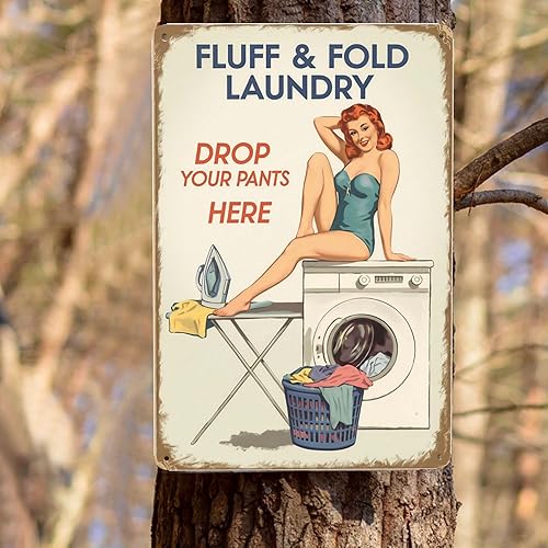 Miniatura 8 de Póster de metal divertido para cuarto de lavado, 8 x 12 pulgadas, "Pelusa y dobla tus pantalones", arte retro para pared de baño, apartamento,