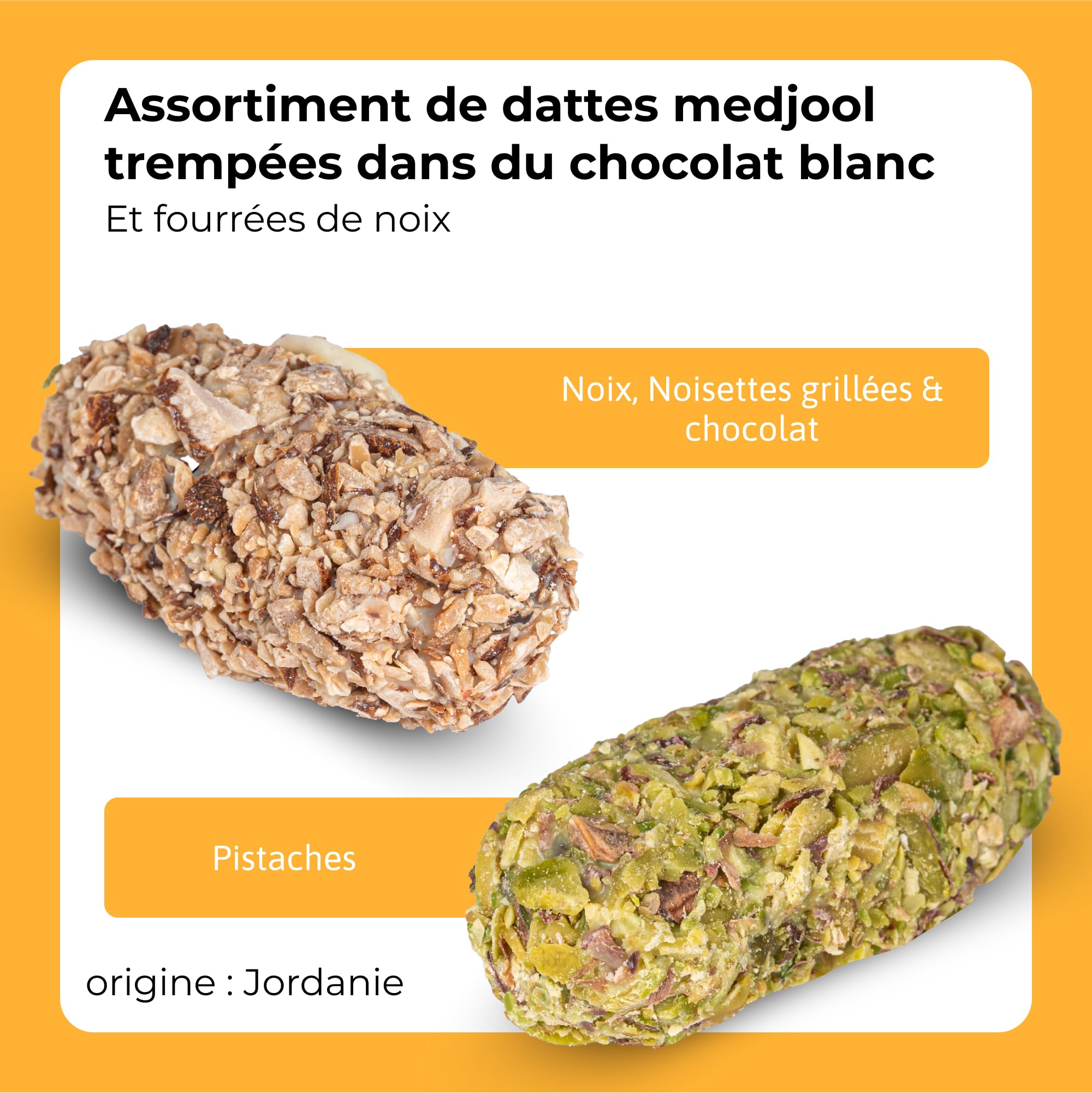 Dattes Medjool farcies aux fruits secs et enrobées de chocolat blanc 500g I Végétalien,sans gluten,sans conservateur I coffret cadeau élegant I Desserts Gourmets de 15 Pièces I Dattes Medjoul aux noix