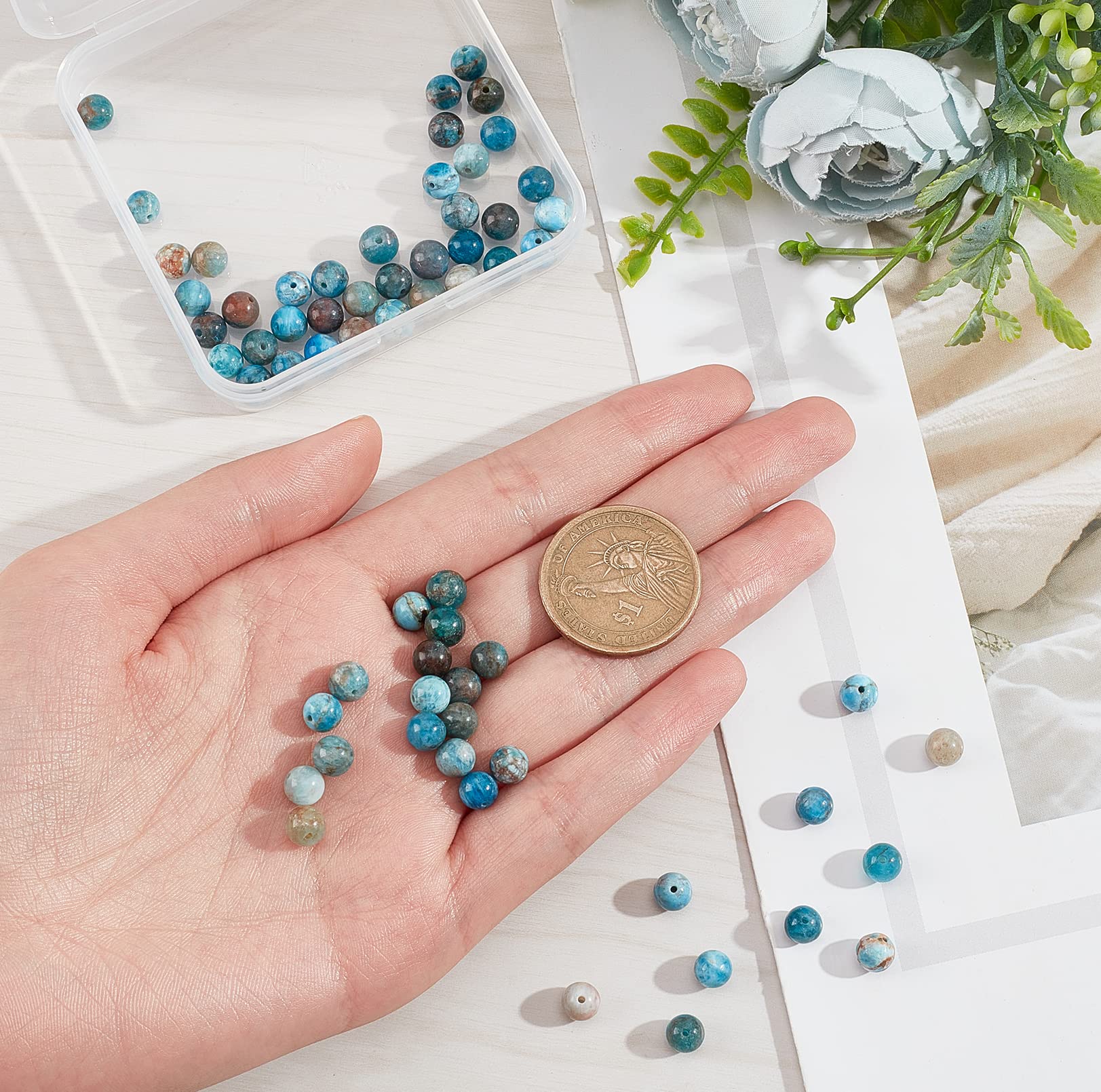 NBEADS 750 Pcs Perles De Pierre Naturelles, 15 Styles 6mm Kits De Perles De Pierres Précieuses Mélangées Cristaux Perles D'Espacement Pour Bracelet Collier Boucles D'Oreilles Bijoux, Trou: 1mm