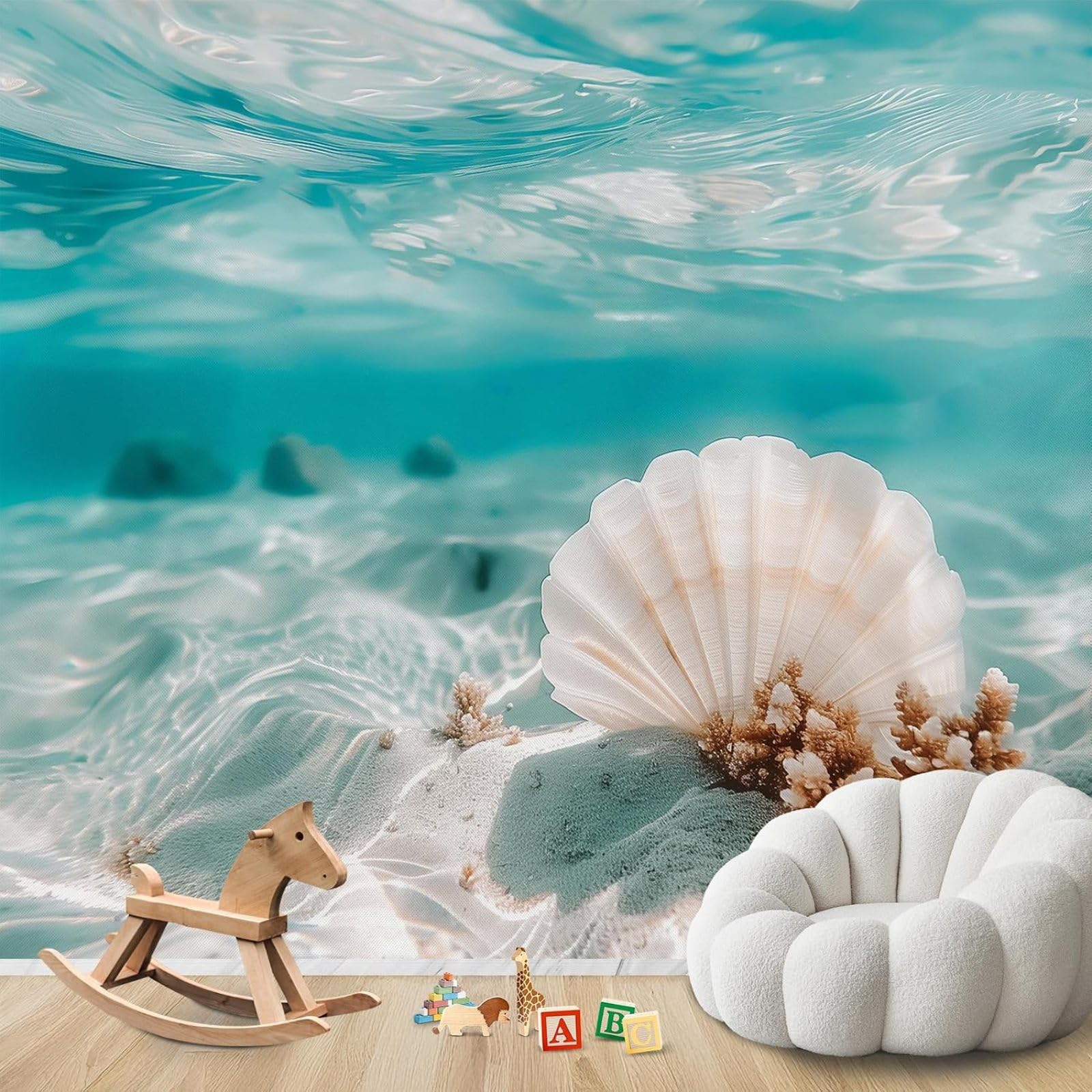 Hgjdjhnf 3D Mural Photo Mural - Wallpaper Underwater Shell 3D Effect Sea Modern Wall Living Room Bedroom Children's Room Wall Decoration Motif,300Cmx210cm Poster - Wall Sticker - Frameless Picture