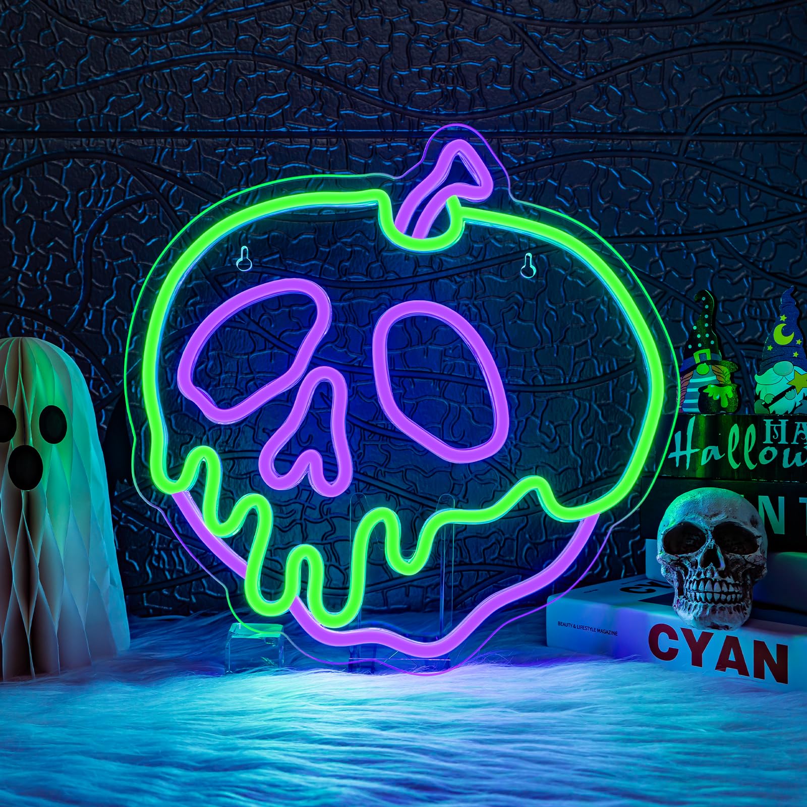 Apple skull neon sign