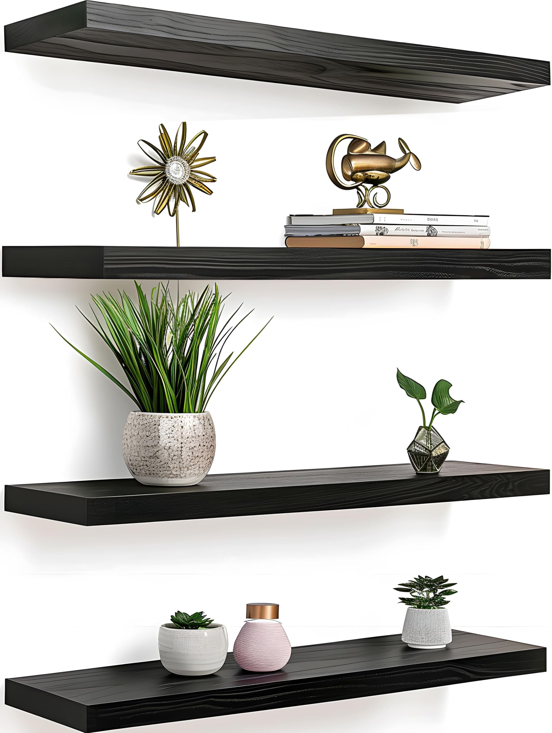 Black Rustic Floating Shelves Set of 4