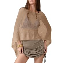 Womens Sheer Poncho Top Cute Lightweight See-through Shrug Pullover Beach Cover-up Tops