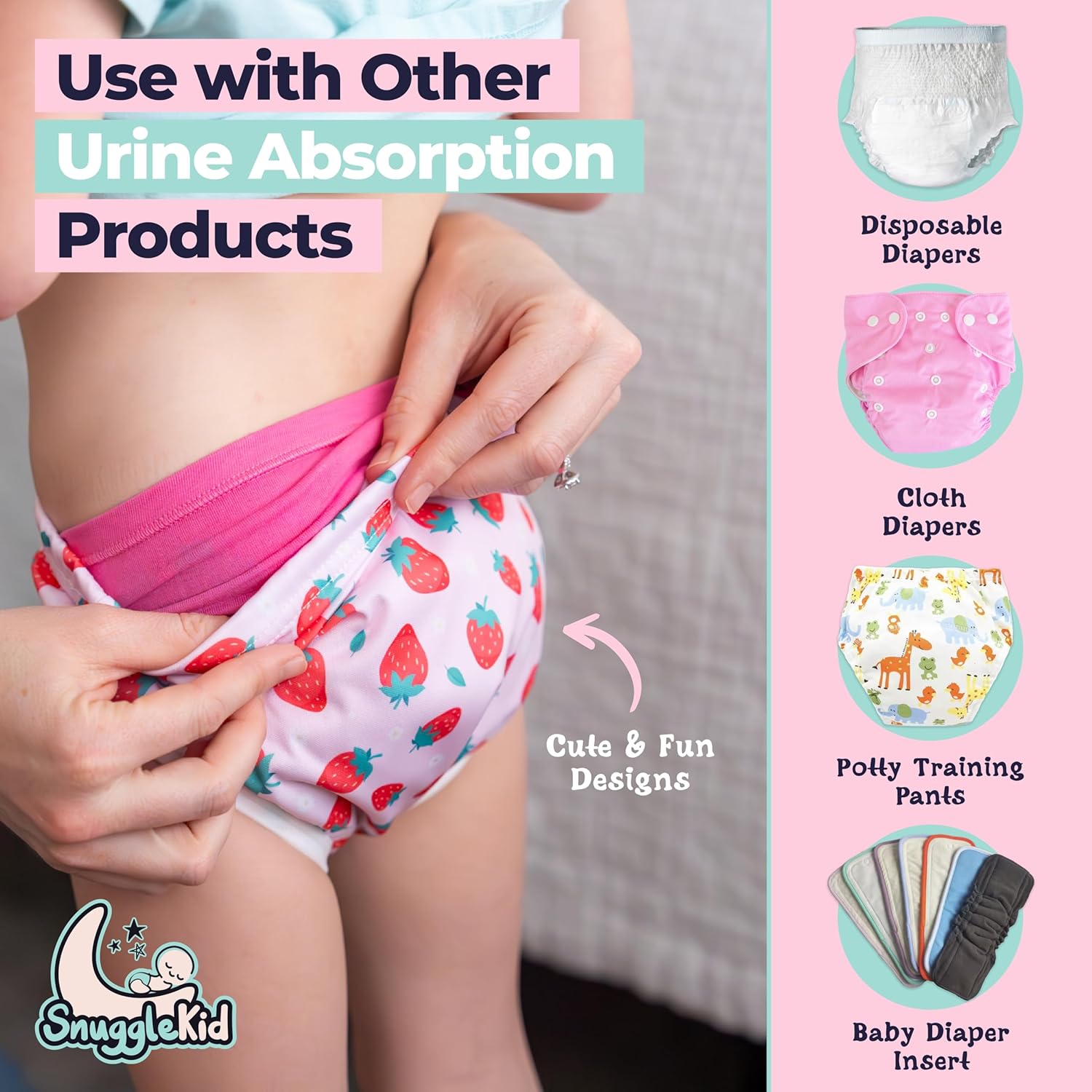 Waterproof Plastic Underwear for Potty Training, 6-Pack - Super-Soft Cloth Diaper Covers with Ultra-Thin TPU Inner Layer to Prevent Leaks - Reusable - Multicolor Prints - Image 3