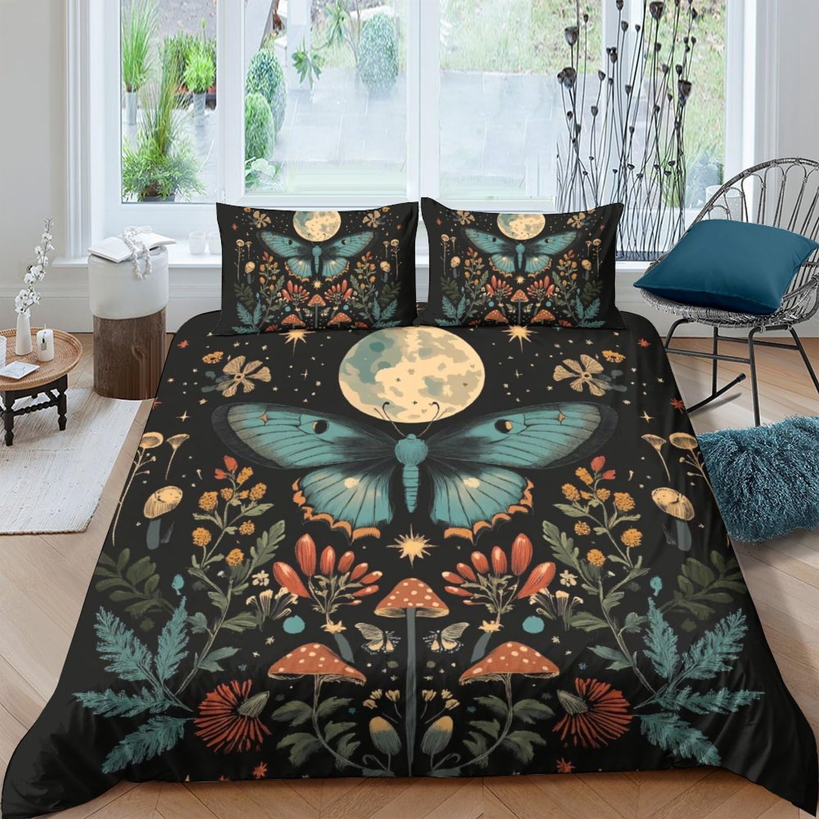 Ctjqhvkz Style-8 3D Printed Moon Moth Fitted Sheet Microfiber Soft Floral Forest Bed Cover For Bedroom Dorm Decorative Mattress Protection Single（135X200cm）