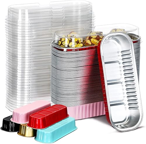 Miniatura 1 de 200 mini moldes de papel de aluminio con tapas 68 onzas rectangulares para hornear mini moldes para hornear panes mini moldes desechables para