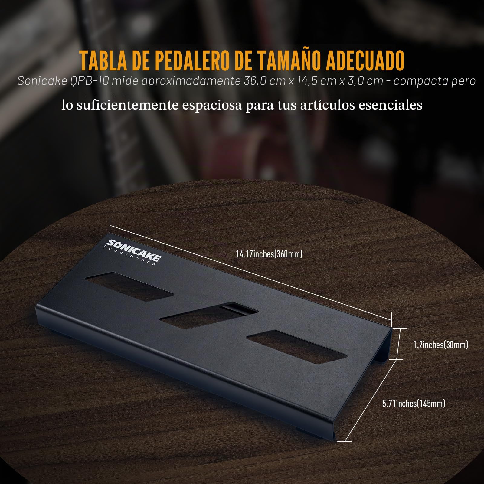 SONICAKE Pedalera Mini para Guitarra de Aleación de Aluminio 36 x 14.5 x 5 cm, Cinta para Pedales, Bridas y Cables de Conexión Negro QPB-10