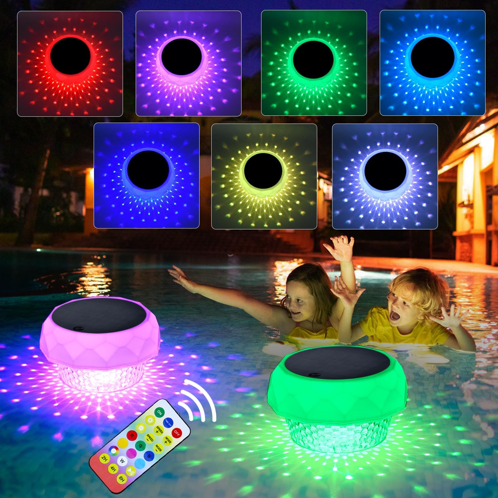 Poolbeleuchtung Solar, Pool Zubehör, Pool Licht RGB LED Dimmbar Mit Fernbedienung, Whirlpool Zubehör, IP68 Wasserdichte, Schwimmbad Teich Deko, Solarleuchten Garten Außen, 1200mAh Akku