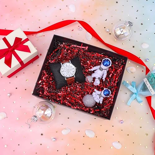 Miniatura 8 de Zwish Relleno de papel de corte arrugado dorado de 5.29 oz5.3 onzas, cajas de regalo iridiscentes metálicas, relleno de regalo para envoltura de