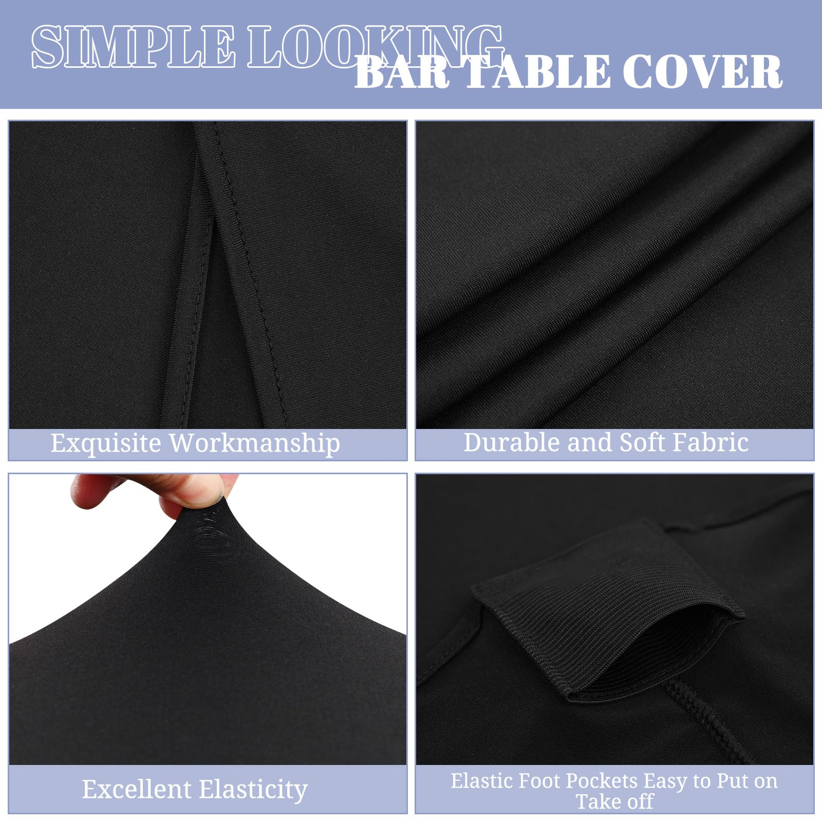 Paquete de 6 manteles de elastano elástico con esquinas cuadradas de 32 x 43 pulgadas, mantel de cóctel de elastano negro, para bar, boda, cóctel, fiesta, banquete