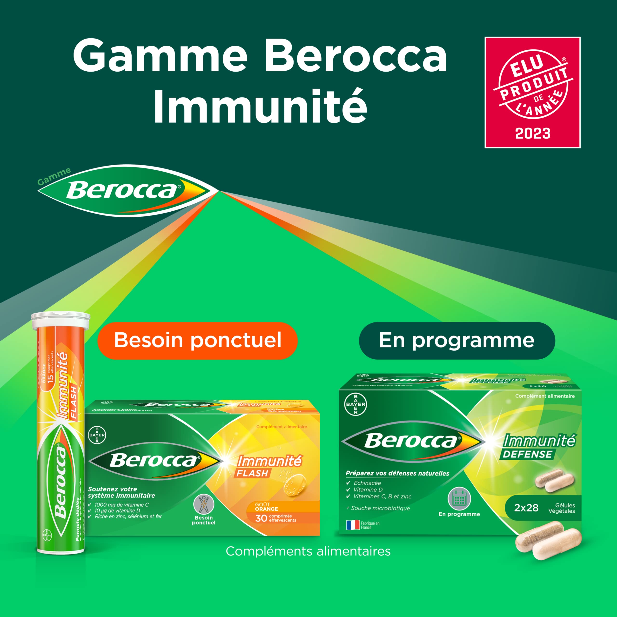 Berocca® Immunité Défense - Préparez vos défenses naturelles - Echinacée, Vitamine D, Vitamine C, et Zinc - Souche microbiotique- Complément alimentaire - 112 comprimés (4x28) - Fabriqué en France