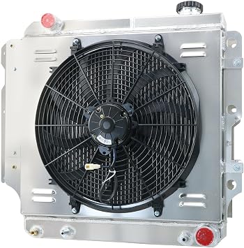 ALLOYWORKS 4 Row Aluminum Radiator Racing Coolant Radiator+Shroud Fan+Thermostat For 1987-2006 Jeep Wrangler TJ/YJ GM Chevy V8 | All Aluminum Radiator. Superior cooling performance. Long service life. Ideal For daily commuter cars & modified cars.