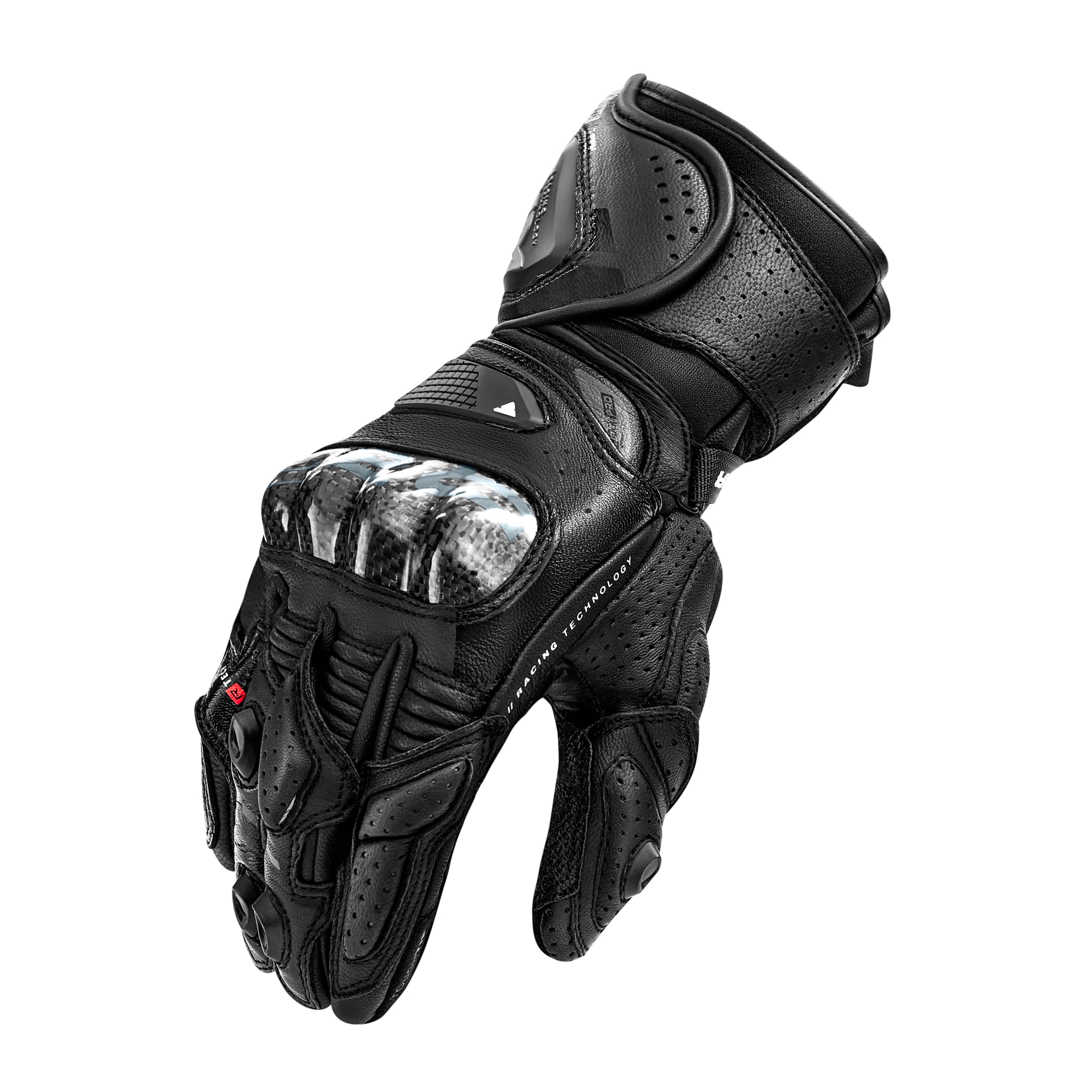 SHIMA RS-3 Motorbike Gloves Men Leather Long Summer Biker Armoured Protectors Motorcycle Perforated Ventilated Reinforced Touchscreen Motorsport Glove Racing Motorbikes (Mens, Black, 3XL)
