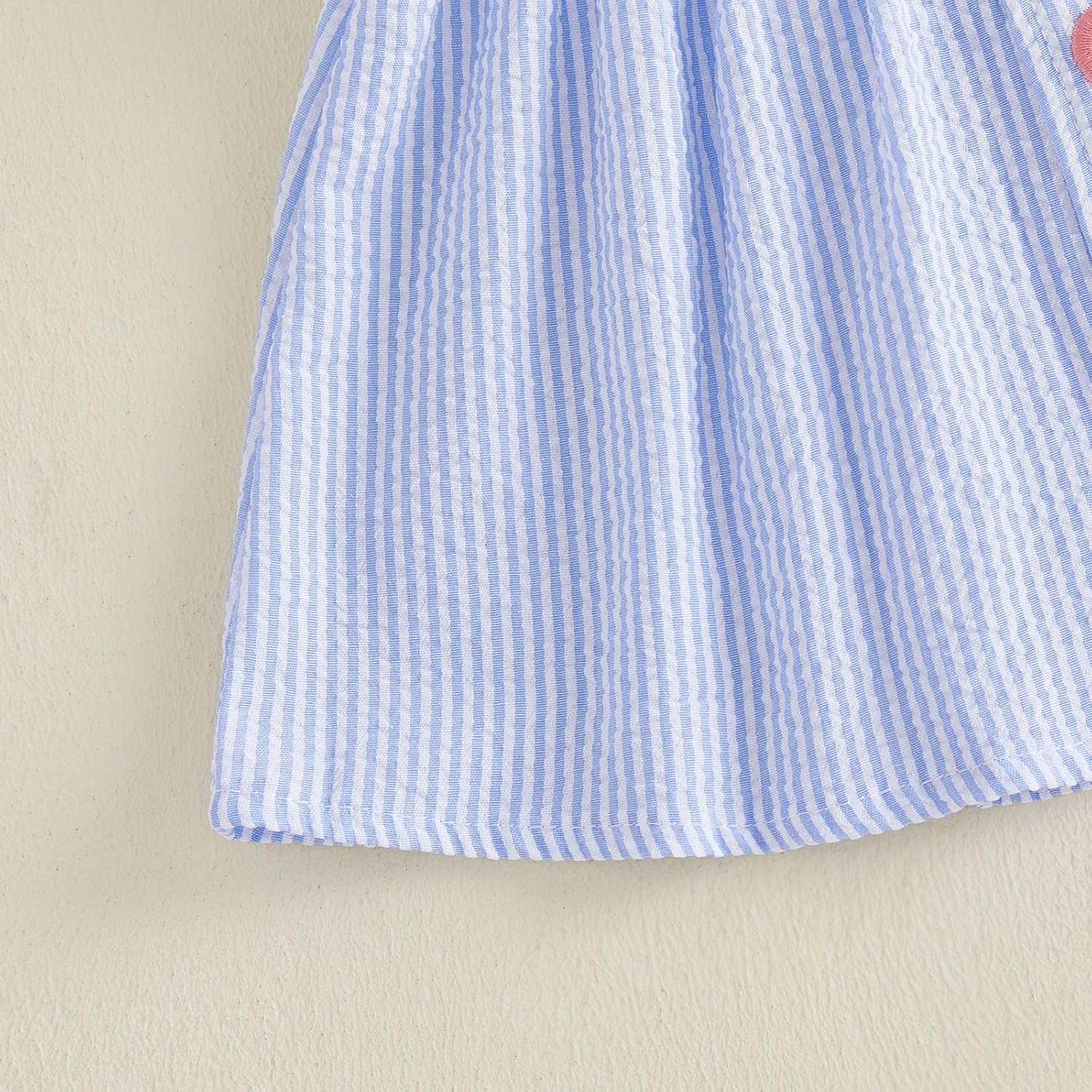 Toddler Baby Girl Summer Outfit Bow Embroidered Striped Sleeveless Tank Tops and Shorts Set 2pcs Infant Clothes 0-4T - Image 9