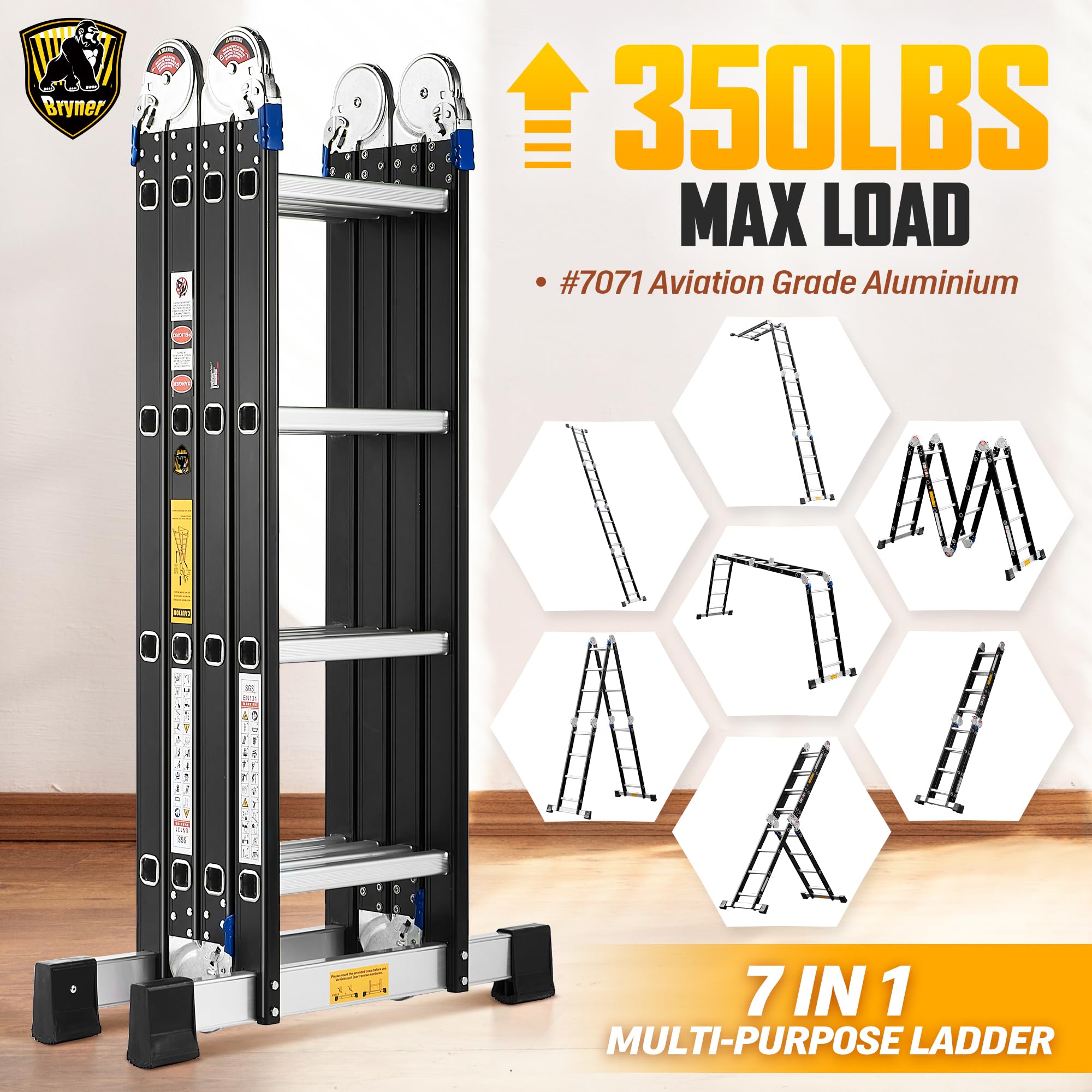 Bryner 7 in 1 Multi-Purpose Ladder Aluminium 14Ft Folding