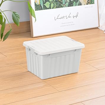 Cetomo 15L*3 Storage Boxes with Lids, Plastic Storage Box with Secure Side Latches, Stackable & Nestable Organizer for Home, Office, Moving, PP, Gray, 15L-3 Pack