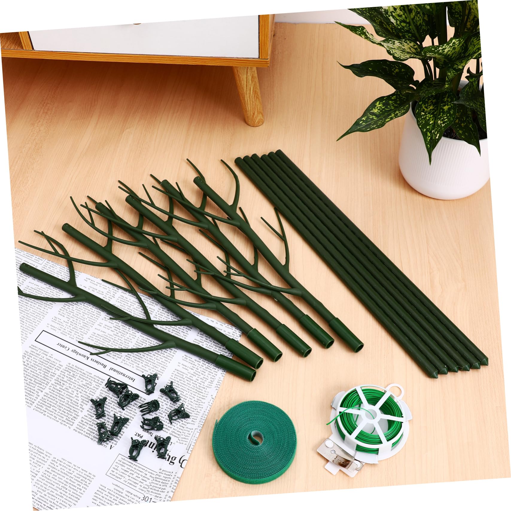 UKCOCO Tuteurs pour Plantes Monstera, 1 Set en Plastique Vert, Clips et Liens Torsadés, Support Solide pour Plantes Grimpantes, Intérieur et Jardin