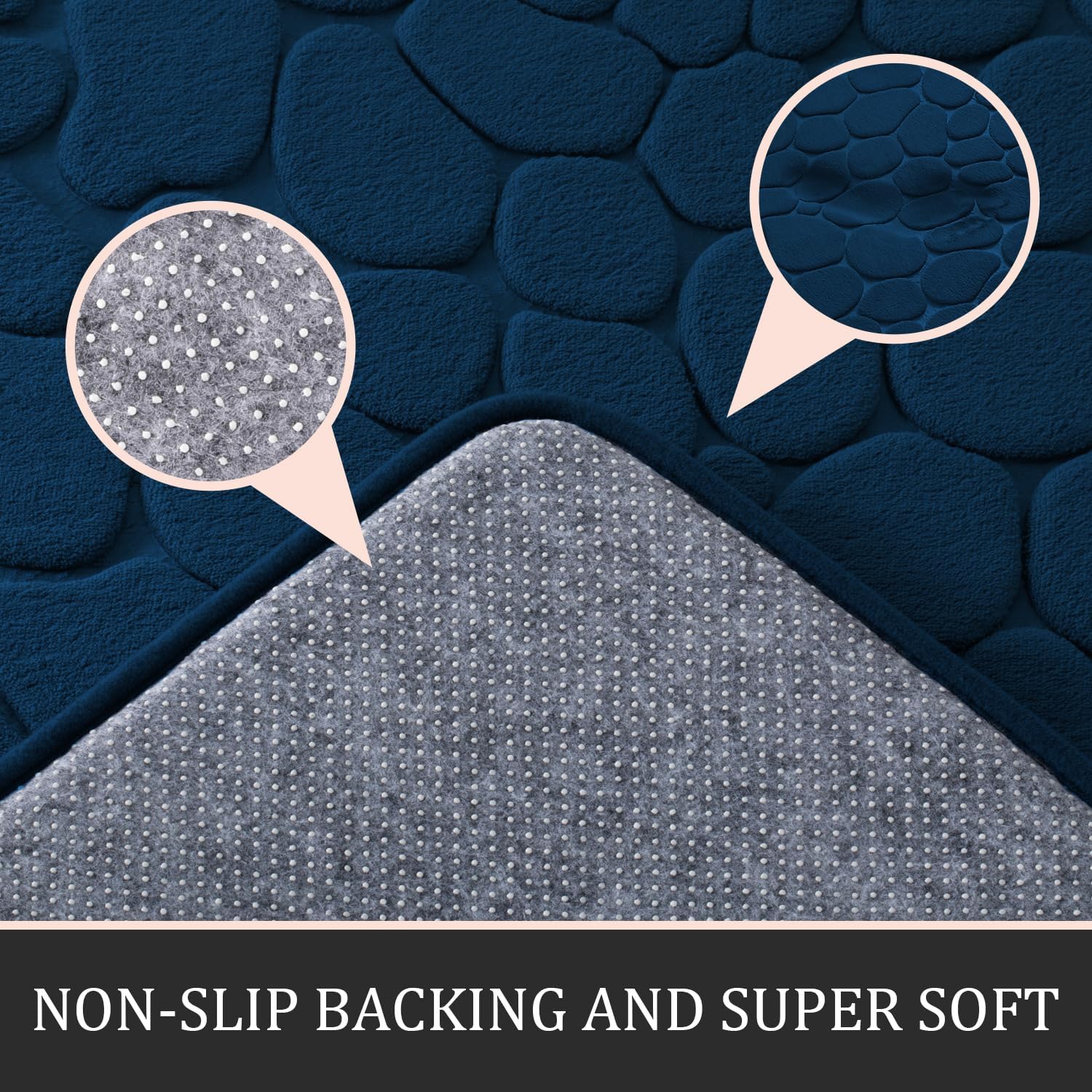 YIHOUSE Bathroom Rugs Mat Set 5 Piece Dark Blue, Memory Foam Bath Mats Sets, Non Slip Water Absorbent Washable Bath Rugs for Sink, Toilet and Floor - Image 3