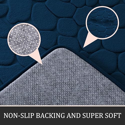 Miniatura 3 de YIHOUSE Juego de 3 alfombras de baño de espuma viscoelástica de adoquines, extra gruesas, antideslizantes, absorbentes de agua, lavables, color azul