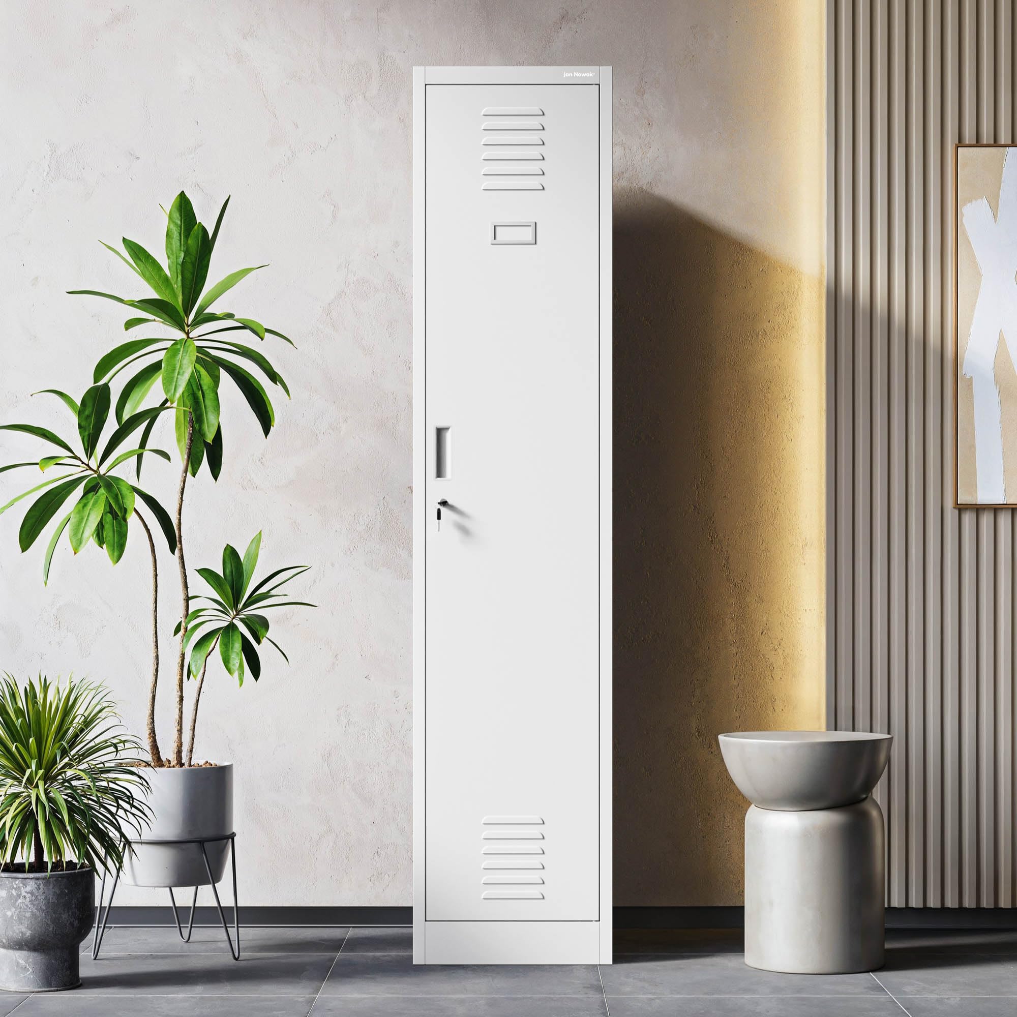 Jan Nowak Kleiderspind Metall abschließbar Garderobenschrank Umkleideschrank Schließfachschrank, 40 x 180 x 50 cm, Stahlschrank für Sozialraum mit Trennwänden, Lüftung und Kleiderhaken Grau