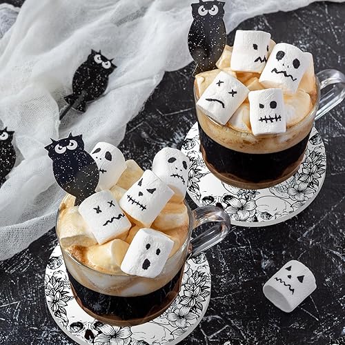 Miniatura 7 de Whaline 6 posavasos de cerámica de Halloween con soporte de hierro, diseño floral de calavera, tapete absorbente para taza, taza, hogar, cocina,