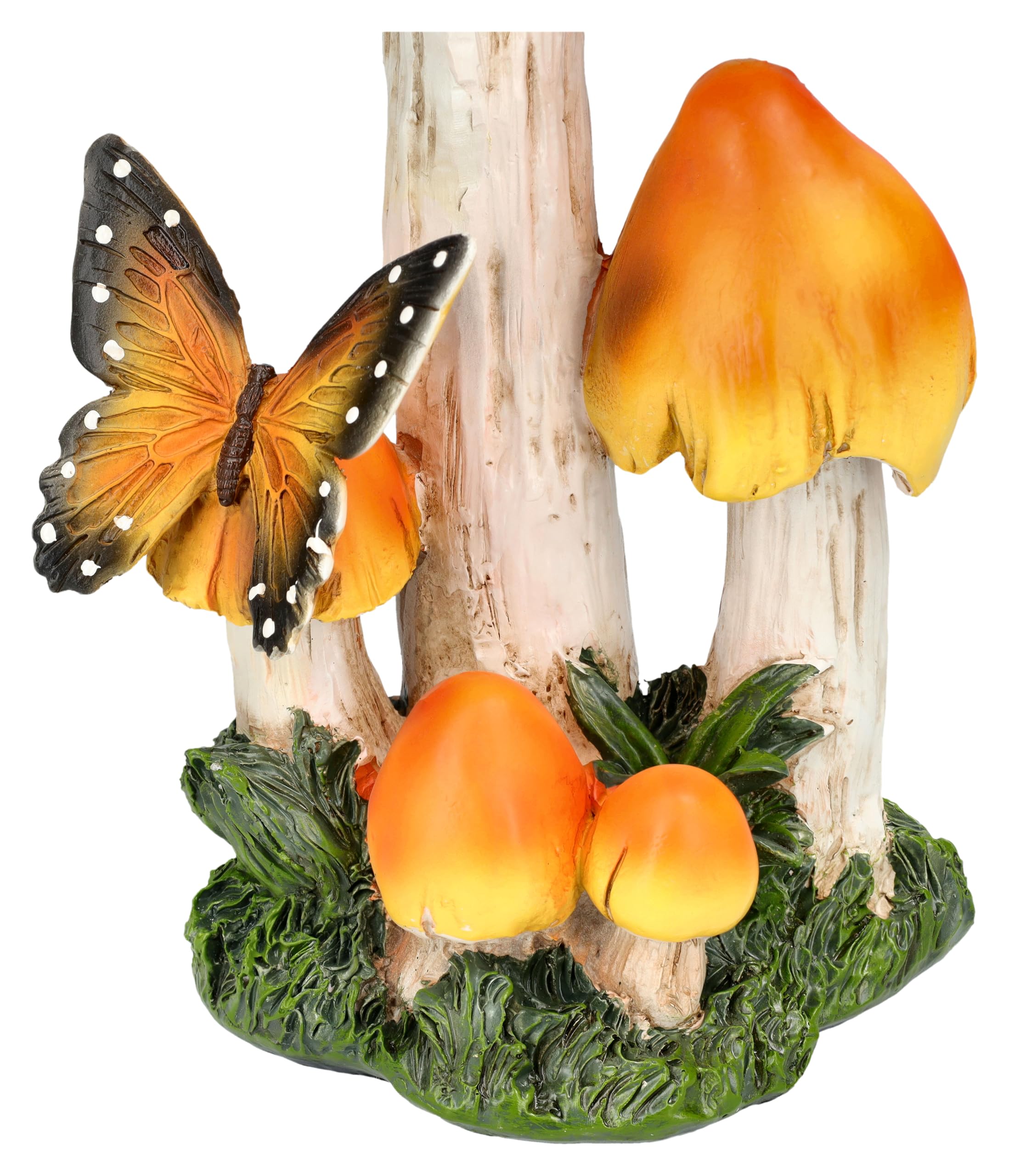 Figuren Shop GmbH Gartenfigur Gelbe Pilze mit Schmetterlingen – Handbemalte Pilz Garten Deko Statue, 32,5 cm Höhe