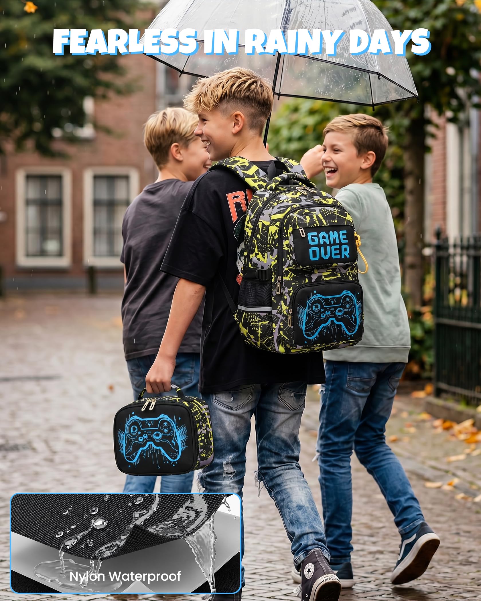 Amythe Zaino Scuola Ragazzi 8 a 12 anni Luminoso 3 Pezzi Set Leggero, Gelb | Impermeabile 3 Pezzi Riflettente moderno Giallo Daypack Multitasche Capiente Resistente per Scuola Viaggio Escursione