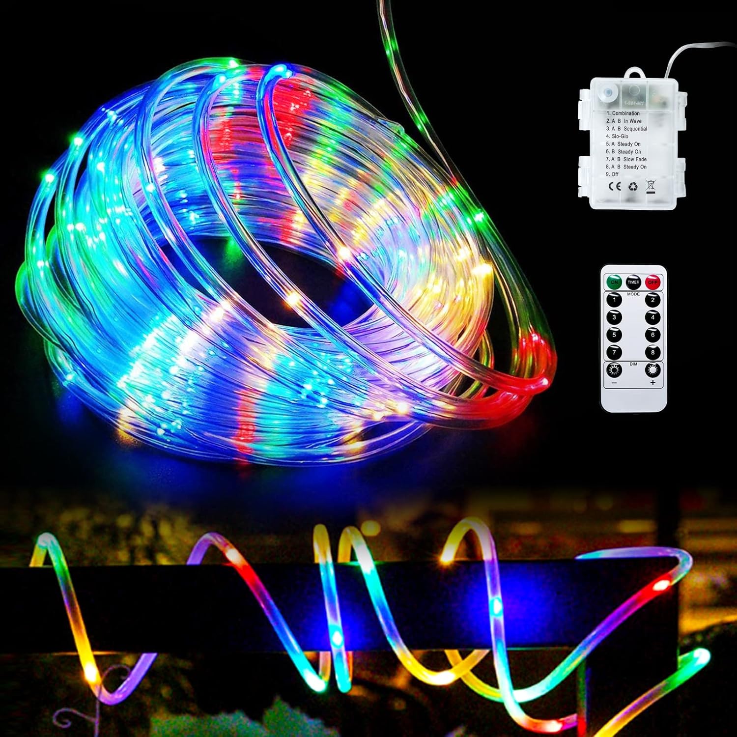 JMEXSUSS Rope Lights Battery Operated Rope Lights Outdoor Waterproof, 33 ft 100 LED