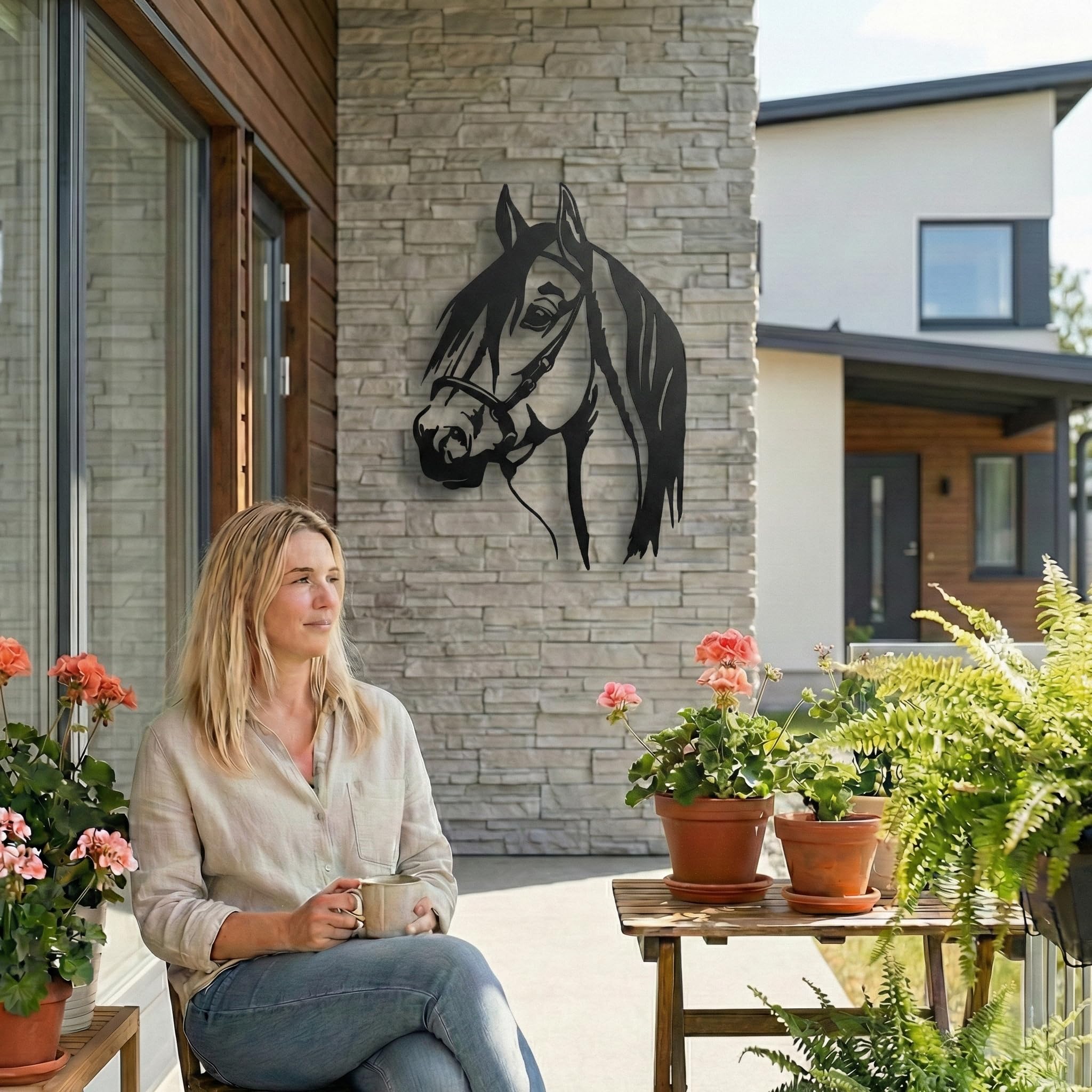 Dekadron - Décoration murale en métal - Tête de cheval - Silhouette murale en 3D en métal - Pour la maison, le bureau, la chambre à coucher, le salon (43 x 61 cm)