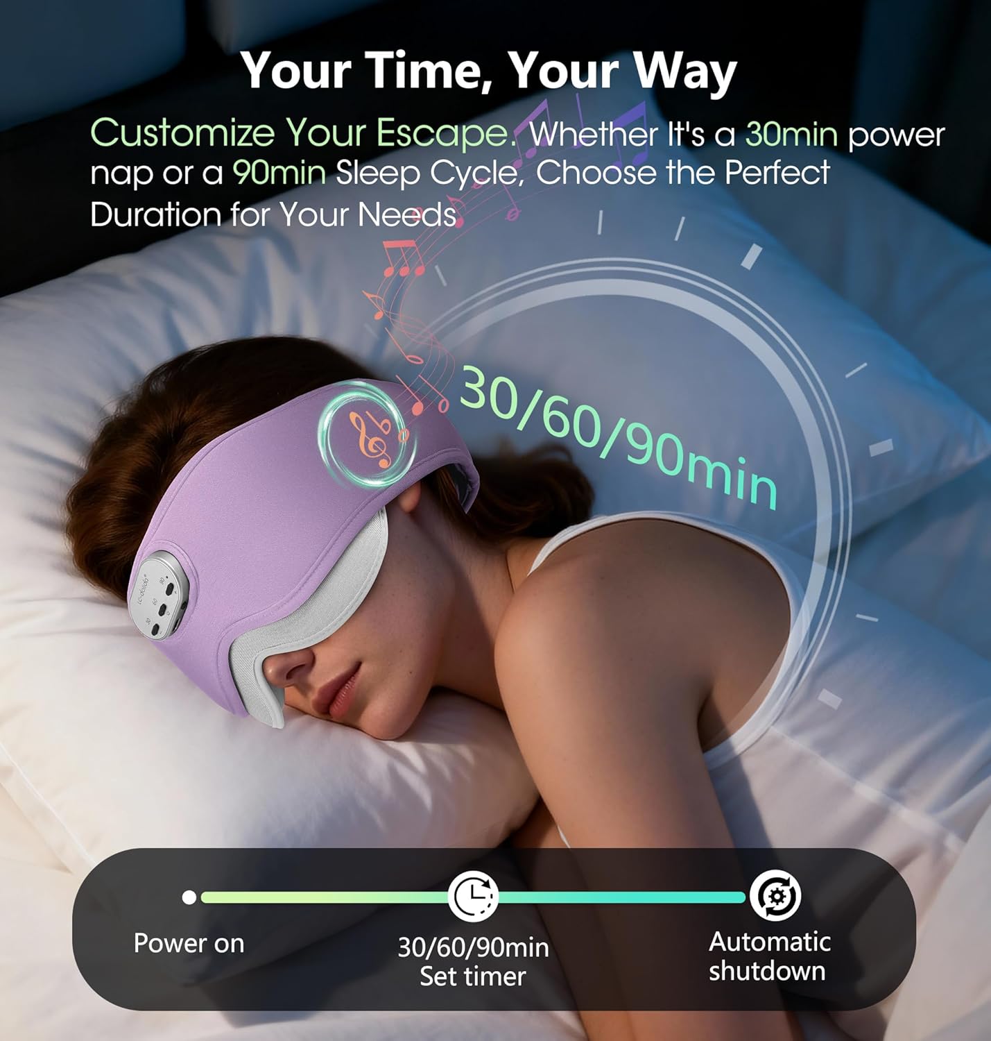 LC-dolida Voice Control Bluetooth Sleep Mask, Bamboo Cotton Bluetooth Sleep Headphones with 3D Zero-Pressure Cups and Timer Setting, Total Blackout Sleep Eye Mask for Side Sleepers (Purple)