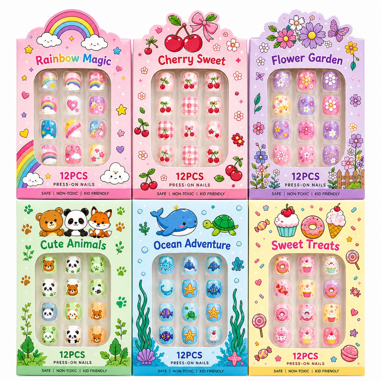 Samyak Kids Nails Set, Girls Kanjak Navratri Gifts, Birthday Return Favour Press On Nails (Multicolor, Pack of 6)-image-2