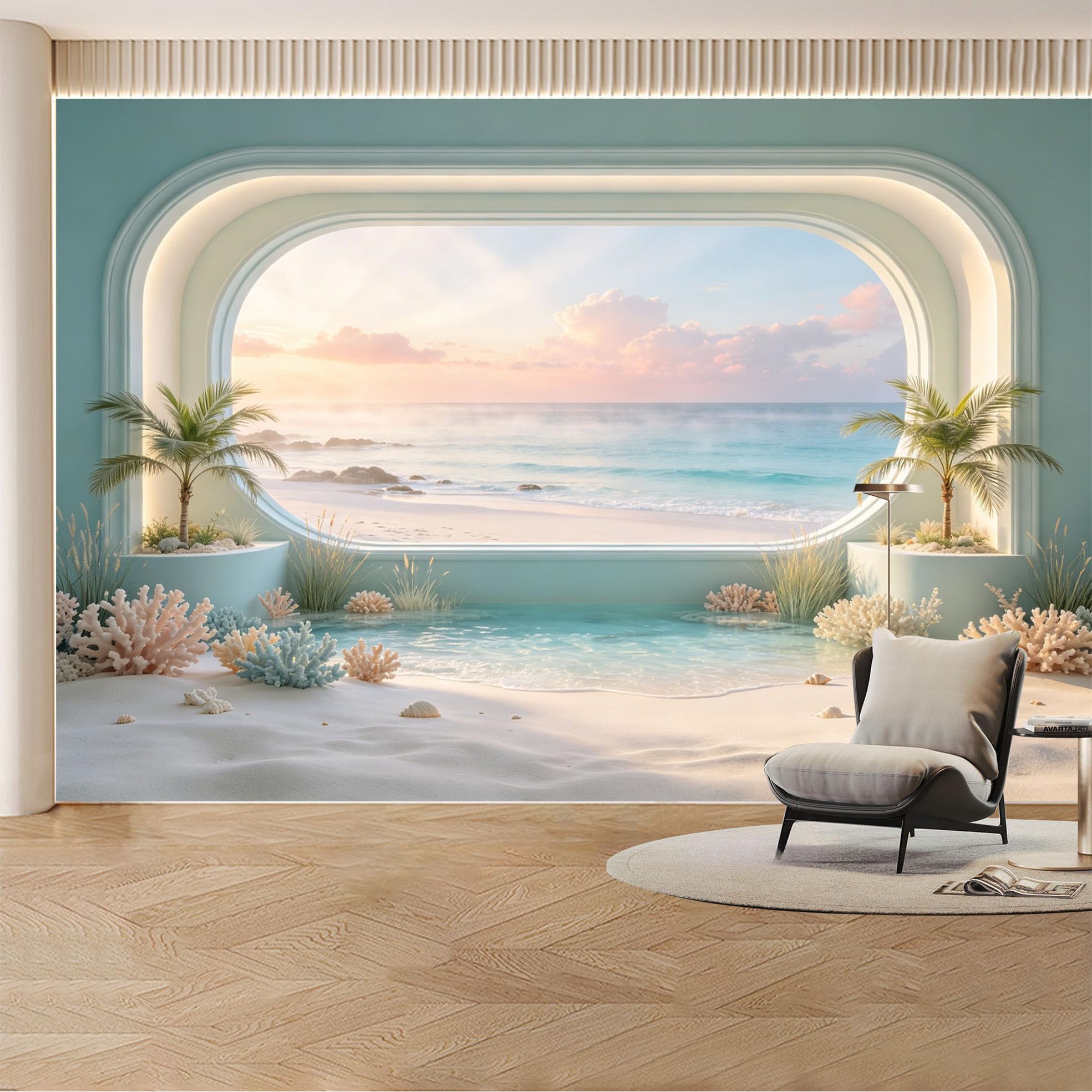 Custom Wall Mural Wallpaper Coastal Marsh River Landscape Nature 3D Effect Wall Decor Large Wall Art Misty Sunset for Living Room， Bedroom， Office