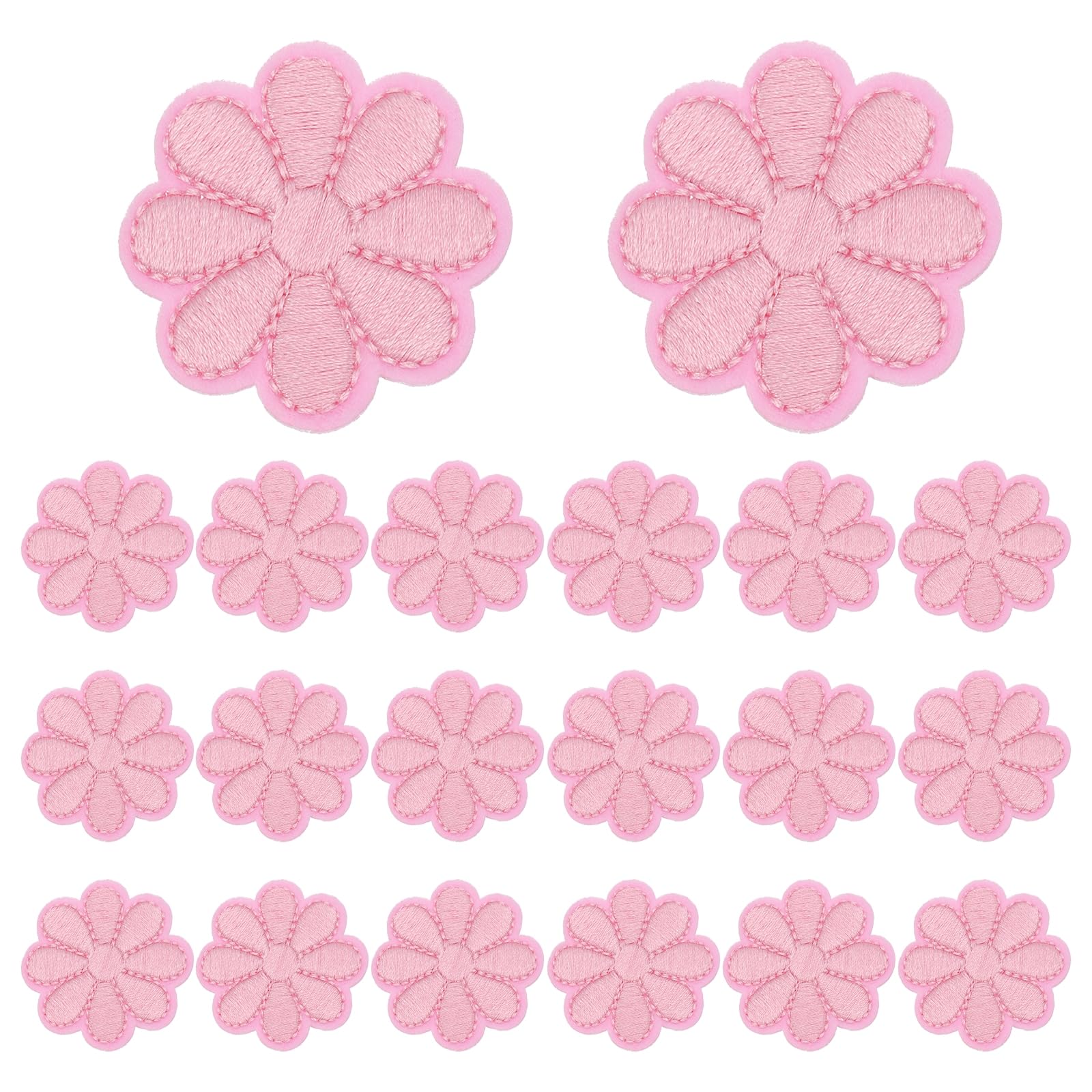 sourcing map 20 Pcs Flower Iron-on Patches, 1.57 Inch Cute Flower Applique Patches Embroidered Sew on Patch for Clothing Jackets Backpack Shoes DIY Accessory Bags, Pink