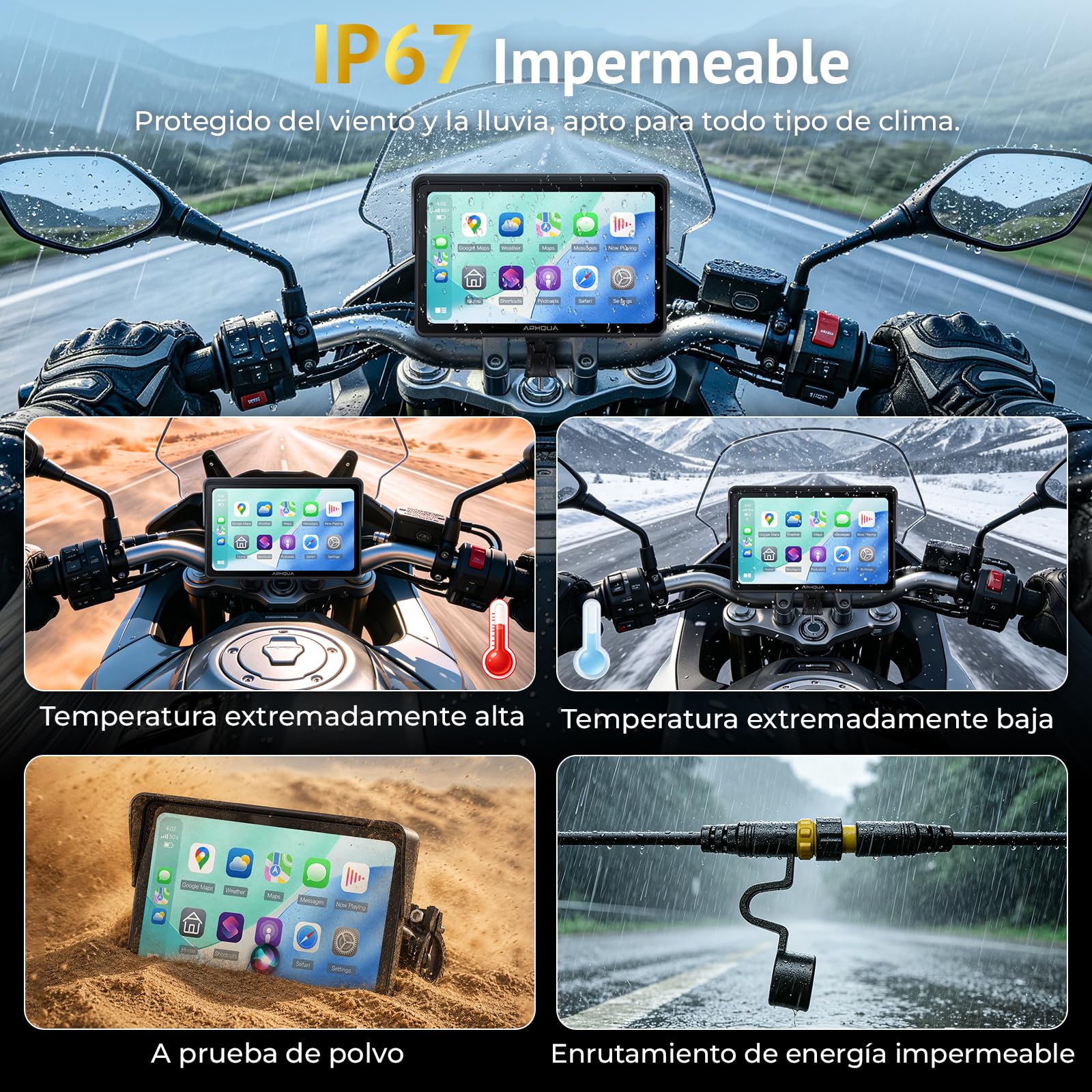 Pantalla Carplay para motocicleta, pantalla táctil impermeable de 7 pulgadas, sistema de control de presión de los neumáticos (TPMS), CarPlay inalámbrico y coche Android para moto, doble
