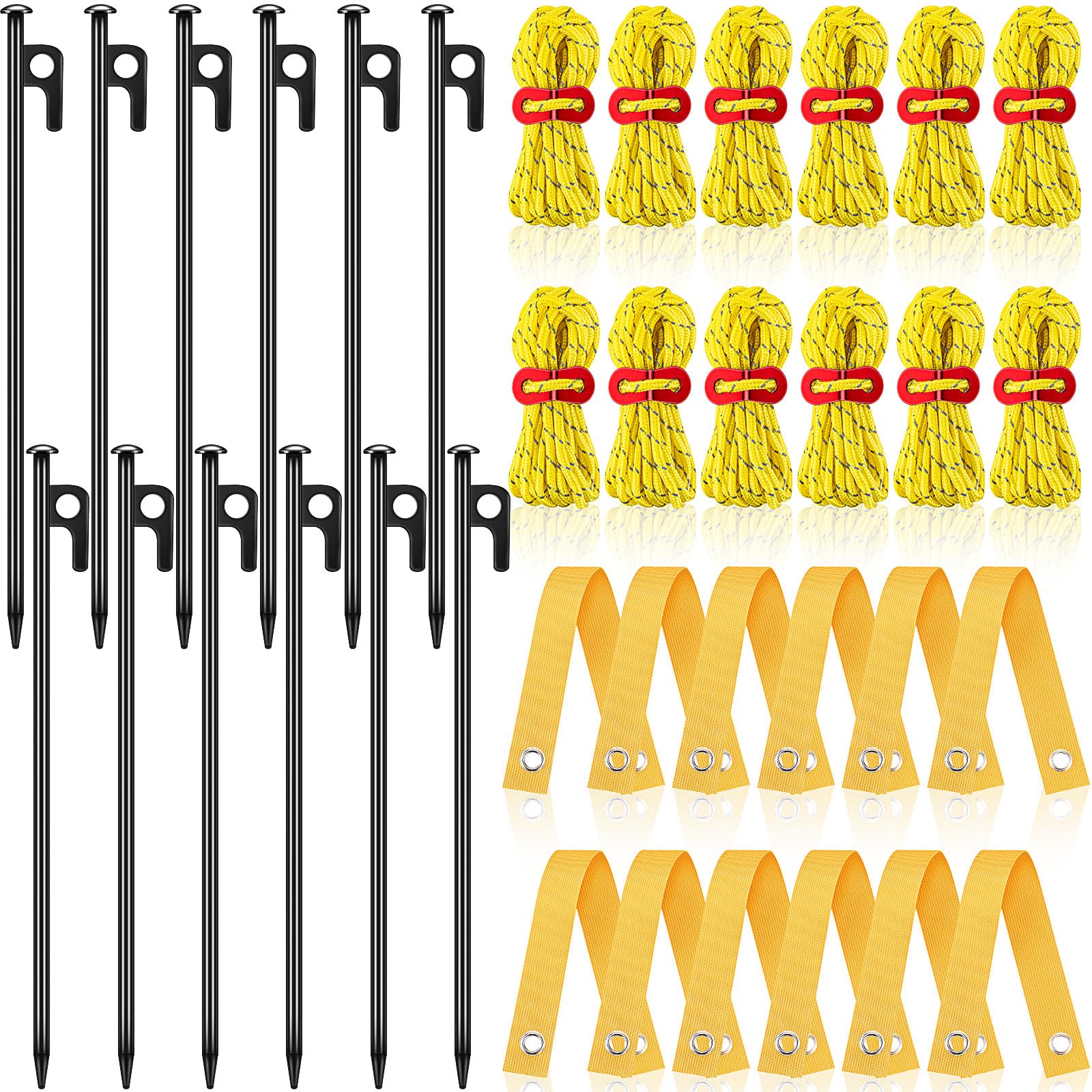Sintuff 36-teiliges robustes Baumpfahl-Set, Baumpfahl und Unterstützung für junge Bäume, zum Glätten von Bäumen, 40 cm Stützgurte, 30 cm Stahl-Baumpfähle, 4 m Seil (gelb)