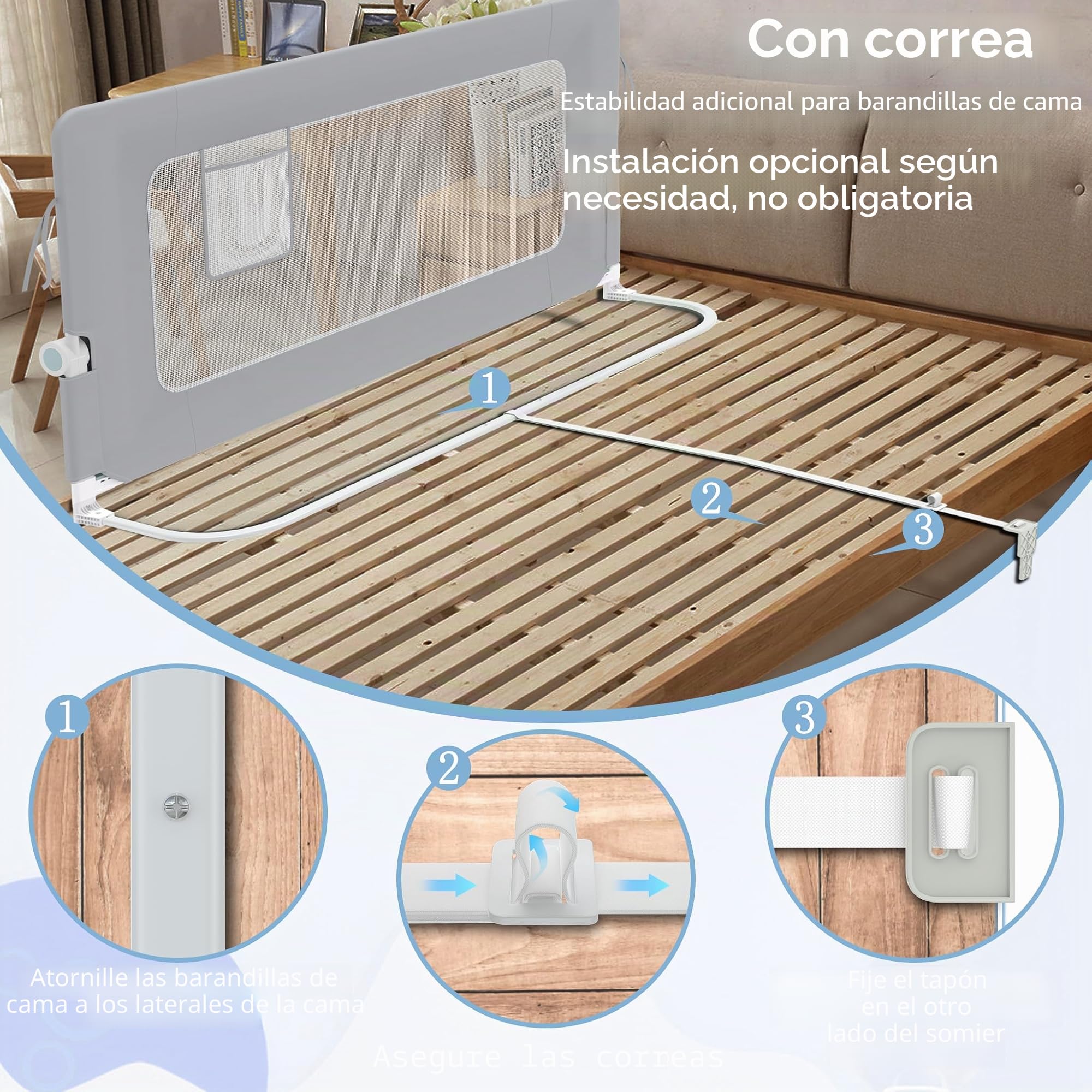 Froadp Barrera de cama para niños, protección contra caídas, plegable, para cama infantil, protección contra caídas, color gris claro, 180 cm