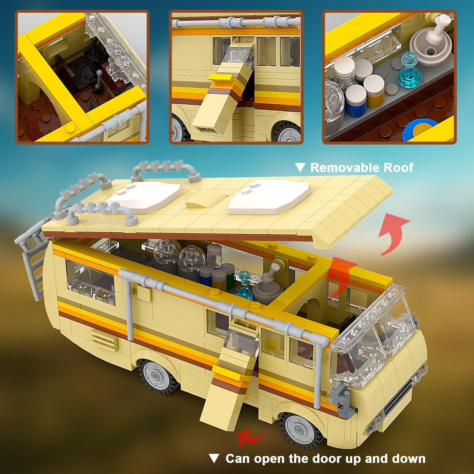 Breaking B.d RV - Kit di costruzione per camper, 360 pezzi, modello di campeggio emblematico serie televisiva, un gioco di costruzione creativo per piccoli e grandi