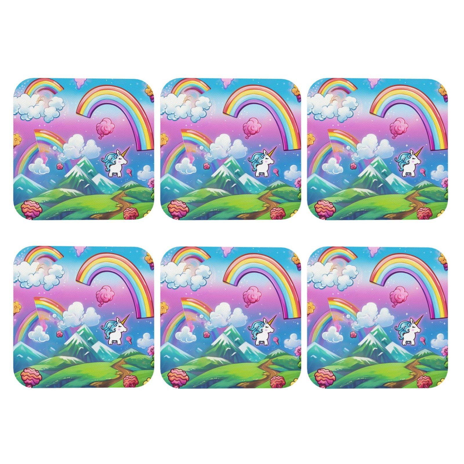 6pcs Leather Coasters for Drinks, Rainbow Drink Coasters for Tabletop Protection, 4" Cup Coasters for Coffee Table Decor, Non-Slip Drinking Cup Mat for Hot Or Cold Drink