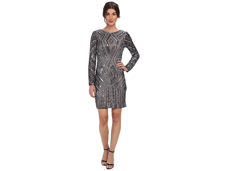

Adrianna Papell L/S Diamond Beaded Cocktail Dress (Gunmetal) Women's Dress, Gray