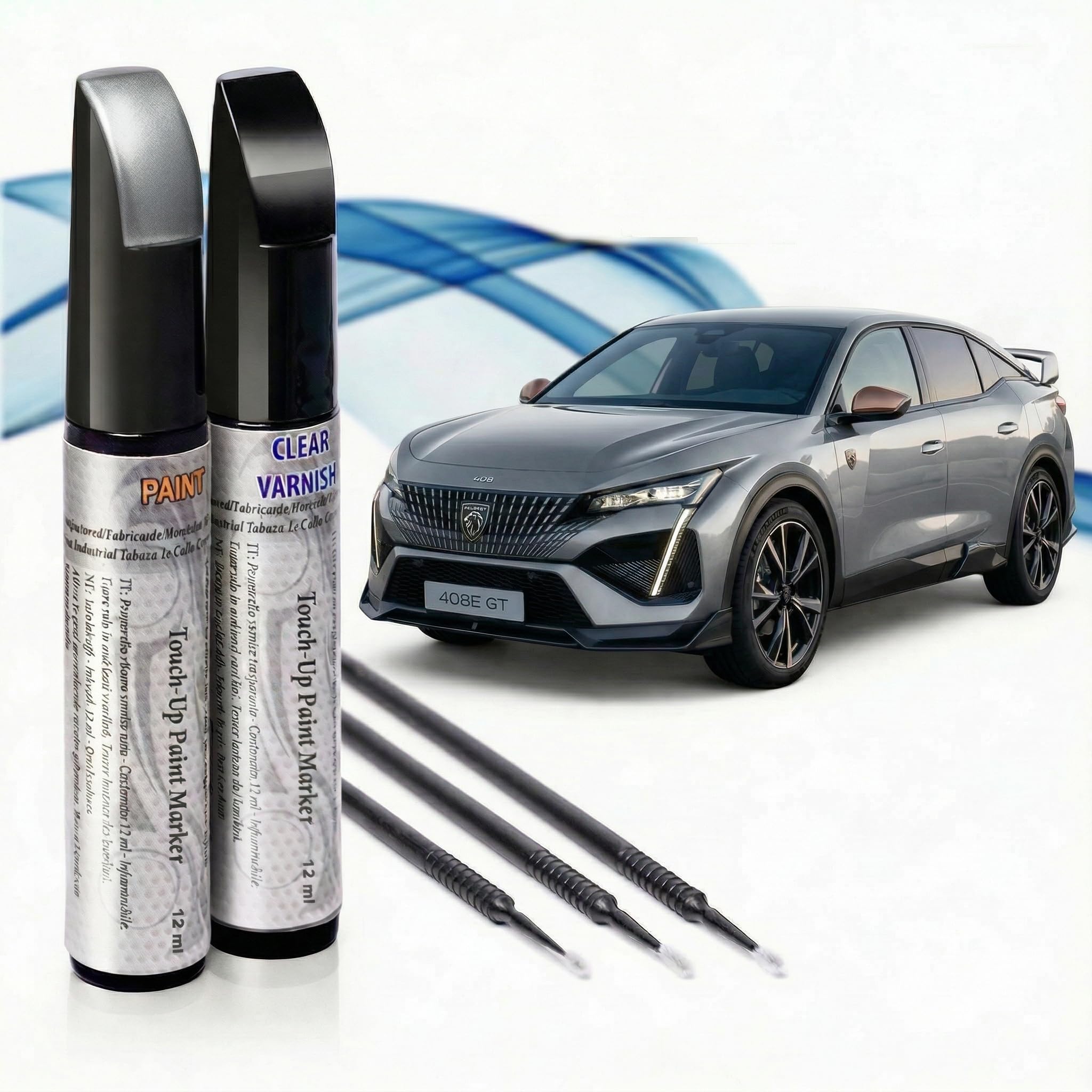 Reparador de Arañazos para Coche, Lápiz de Retoque para Automóvil, Bolígrafo Reparaarañazos, Rotulador de Reparación, 2 Piezas de Pintura de Retoque Peugeot con Base + Laca. (EVL GRIS PLATINIUM) — view 2