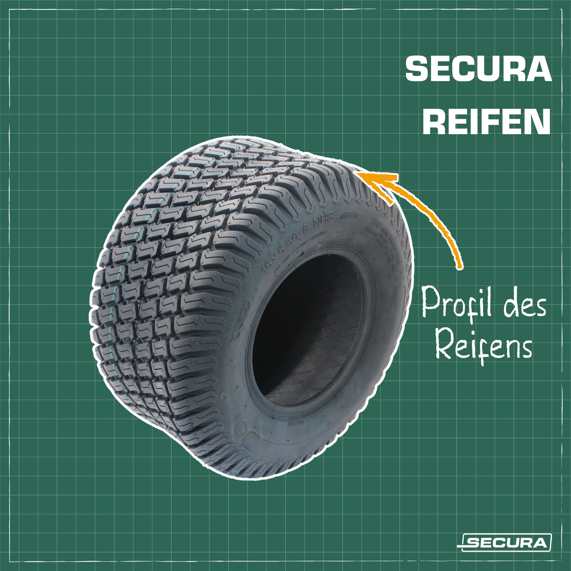SECURA 2x Reifen 18x8.50-8 inkl. Schläuche mit Winkelventil TR87
