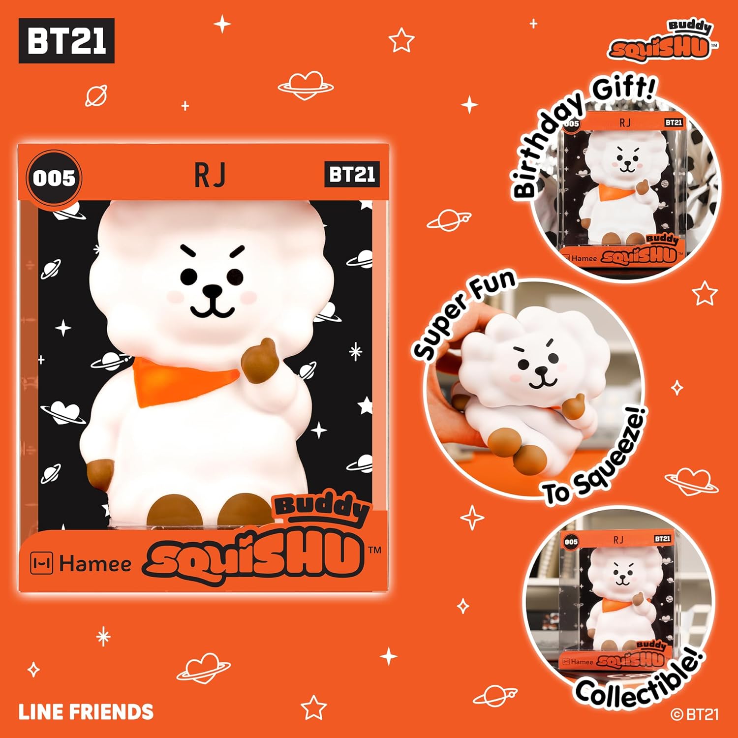 Hamee SquiSHU Buddy LINE Friends BT21 RJ, Cute Birthday Gift, Official Merchandise, Toys for Kids & Adult, Model Jumbo Squishy for Collectors