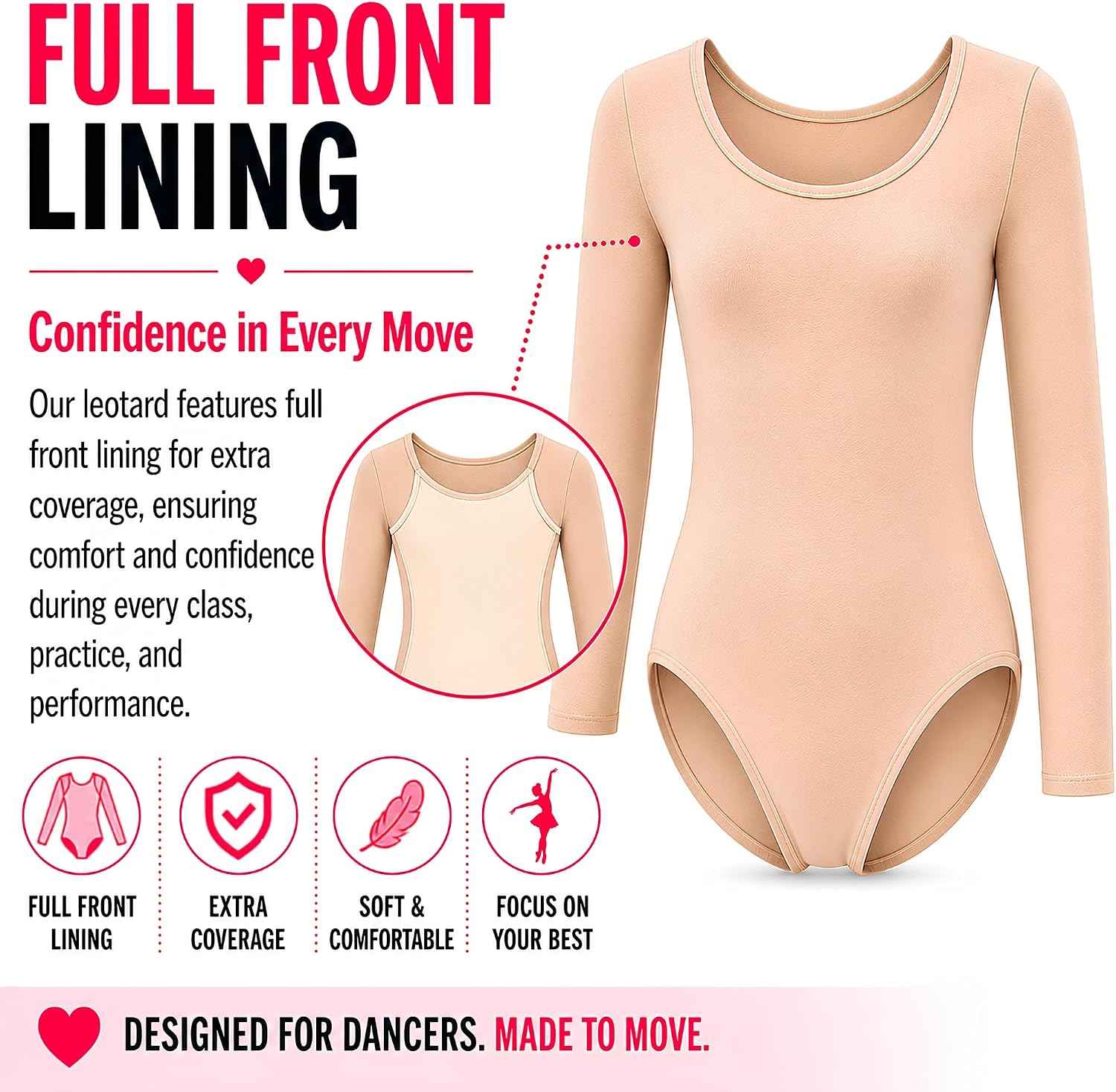 Dancina Girls Long Sleeve Cotton Leotard for Ballet, Dance & Gymnastics