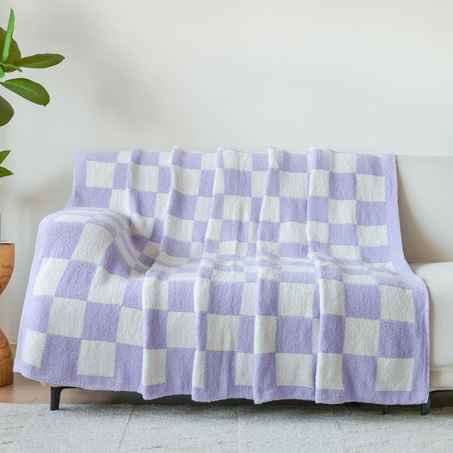 Checkered Blanket, Cozy Soft Throw Blankets for Couch Bed, Fluffy Plaid Lightweight Comfy Travel Picnic Blanket Gifts for Sofa Chair Living Room Camping (Lavender Purple, Throw 50"x60") - Image 4